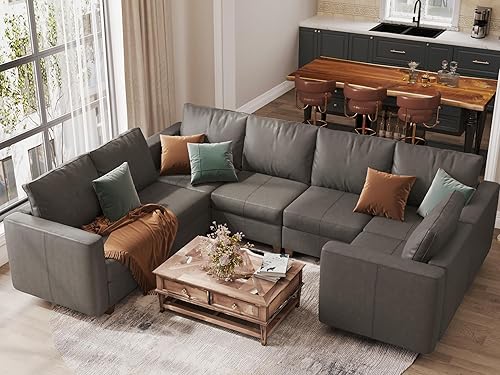 Miniatura 18 de EASE MOOSE Modualr - Sofá modular en forma de U con otomanas de almacenamiento, sofá modular de piel sintética gris, blanco y Blanco