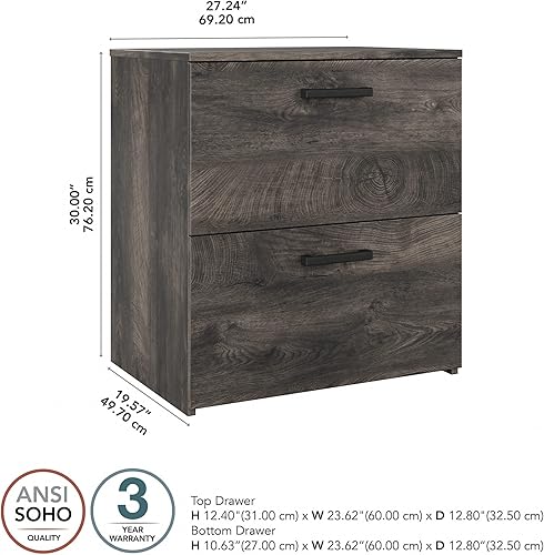 Miniatura 3 de Bush Furniture City Park - Archivador lateral con 2 cajones, color gris oscuro nogal