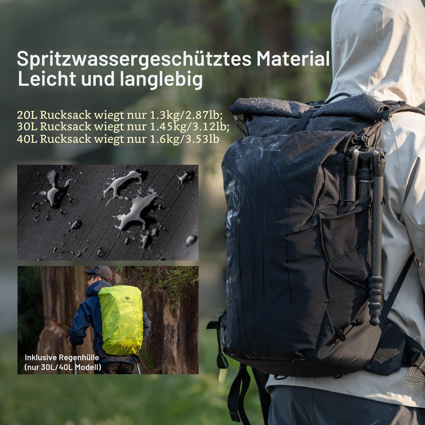 PGYTECH OnePro Ultralight Outdoor Wasserdichter Kamerarucksack 20L, Schwarz | AirFoam Tragesystem, Schnellzugriff, 14 Zoll Laptopfach, Leichte Fotorucksack für DSLR/Drohnen/Systemkameras
