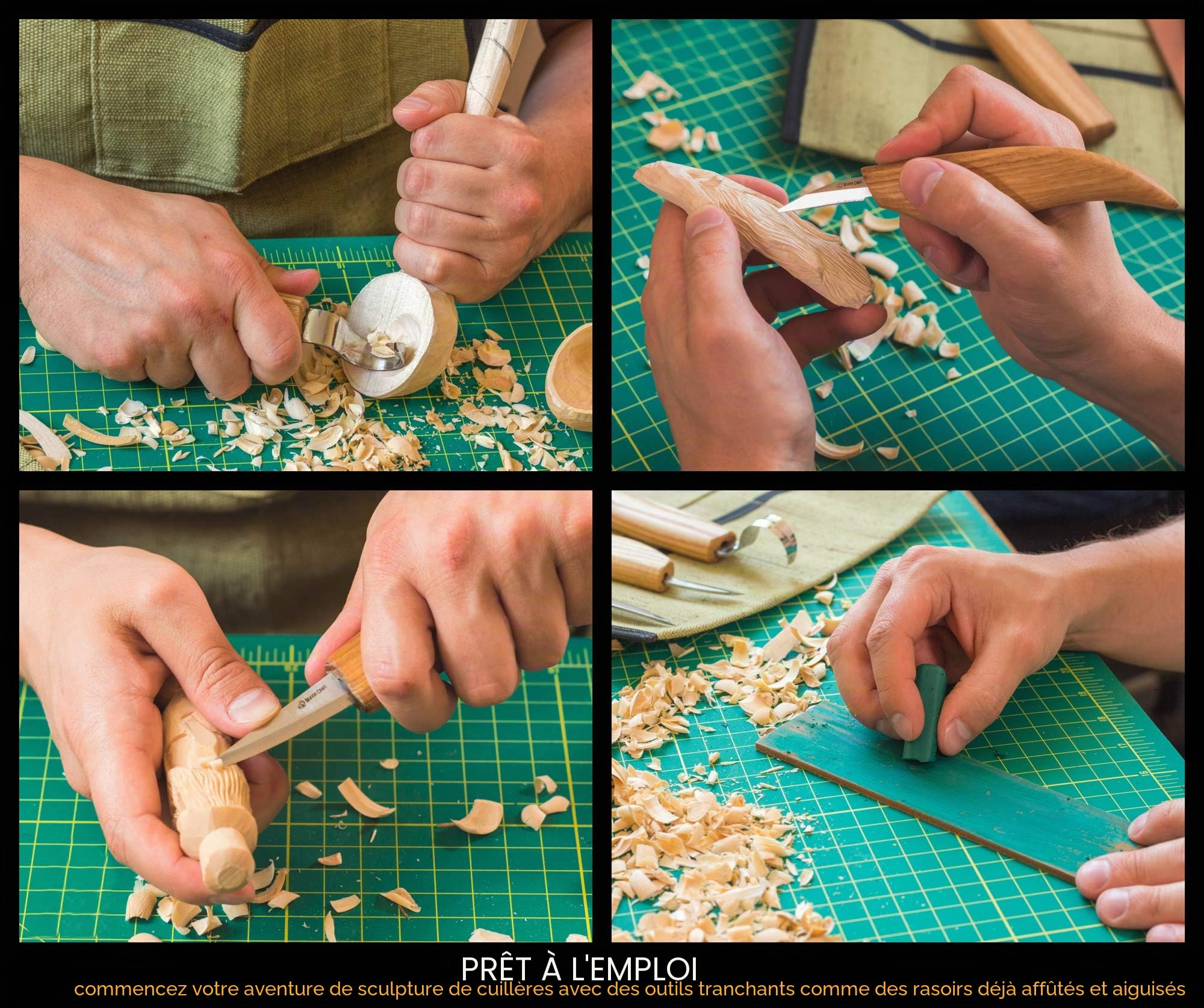 BeaverCraft Kit Outils Sculpture Cuillère S17 avec Couteau Crochet, Couteaux Sloyd & Chip – Ensemble de Sculpture sur Bois avec Strop en Cuir, Pâte à Polir, Étui à Outils