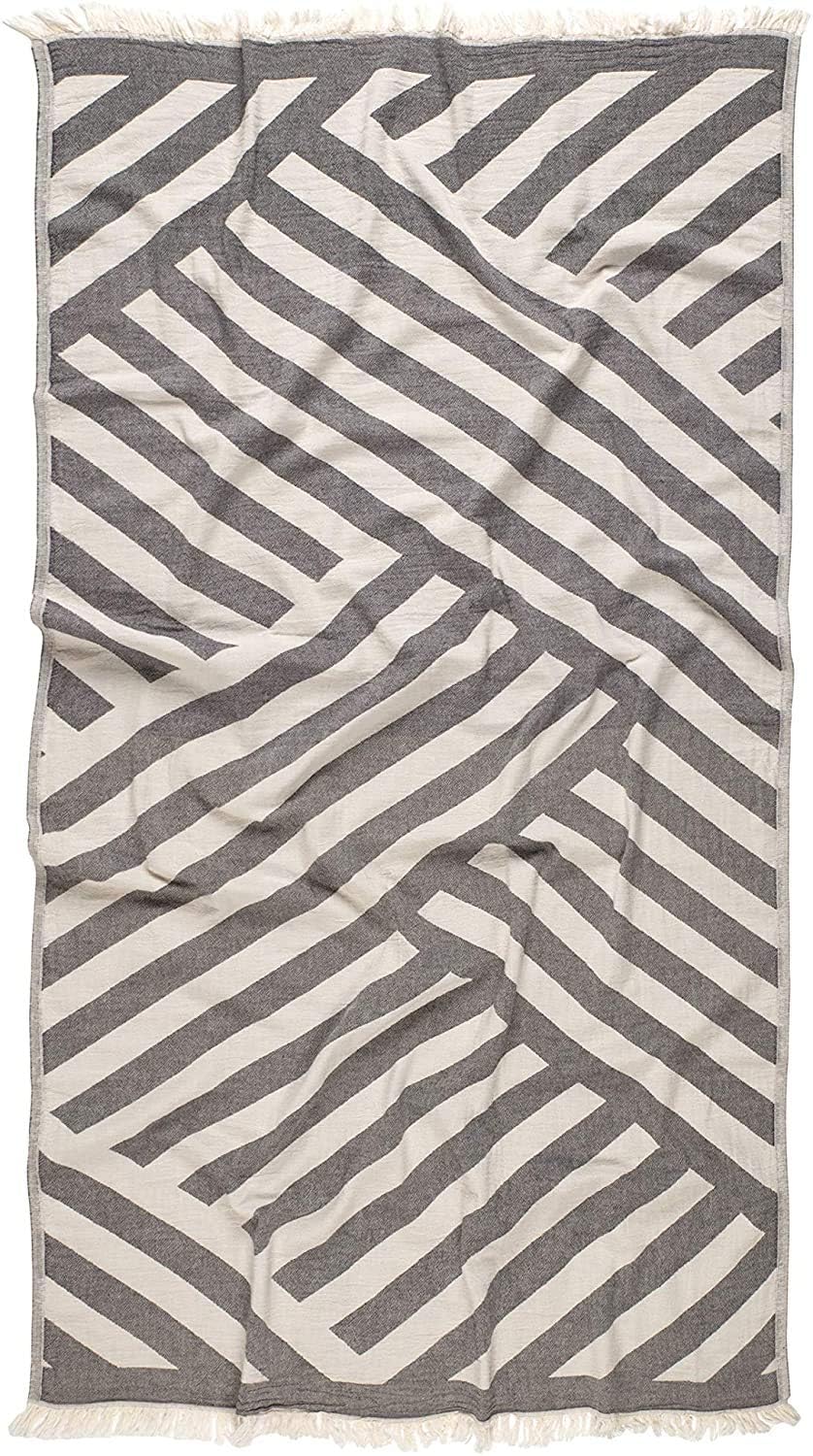 Cabana Stripe Style 100% Cotton, Pestemal Turkish Towel 39"x70" Generous Size Turkish Towel Beach Bath Spa Yacht Gym Sport Peshtemal Sarong Hammam Towel Kikoy Fouta (Harmony Black)