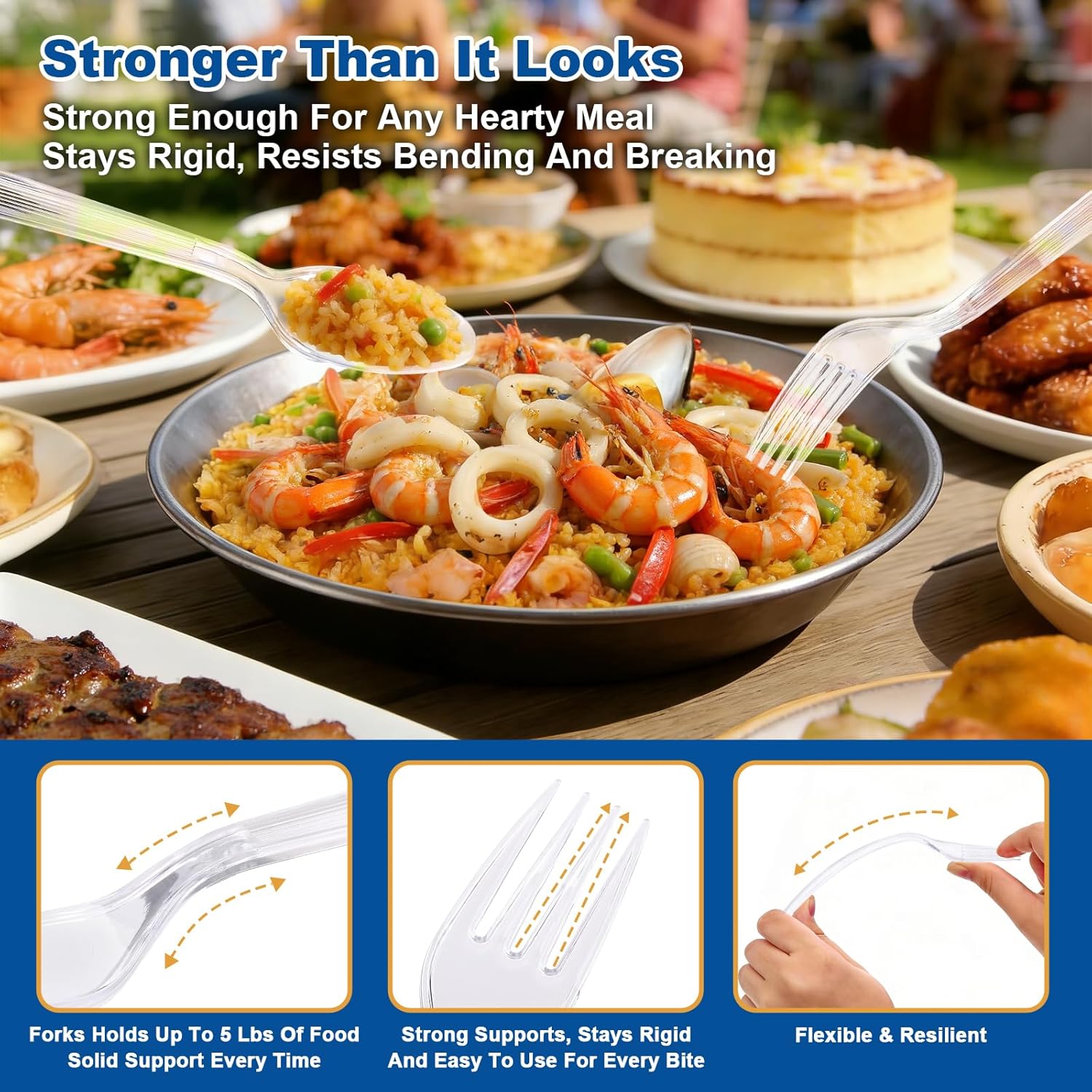 Extra Heavy Duty Plastic Silverware Set – Heat Resistant & BPA Free Disposable Silverware Cutlery Include Forks, Spoons Premium Plastic Utensils for Parties & Events (Clear, 240 Forks-180 Spoons)