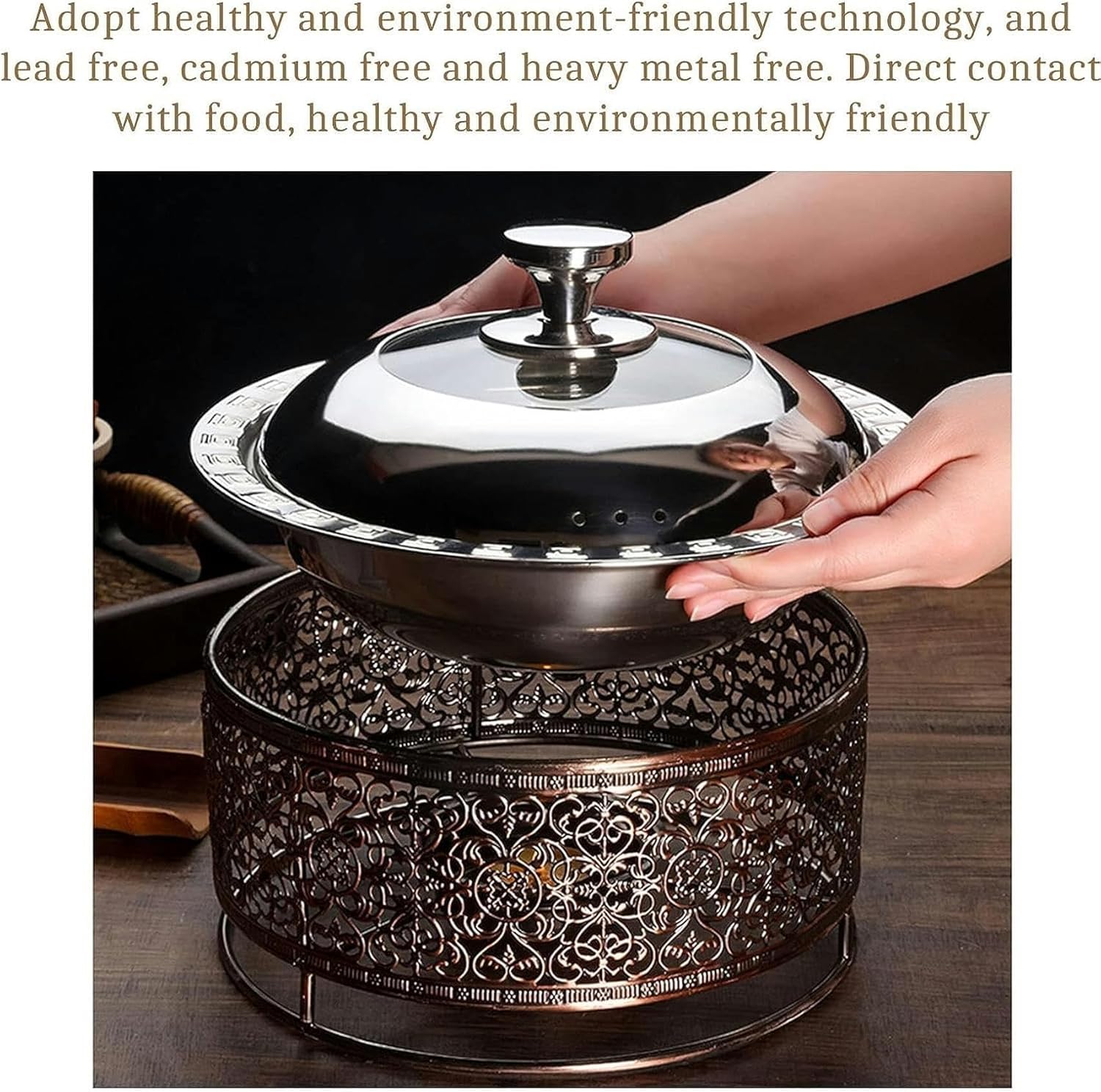 Round Stainless Steel Chafing Dish Buffet Set - Food-Grade, Elegant Carved Design, Buffet Servers Warmers Tray,28cm