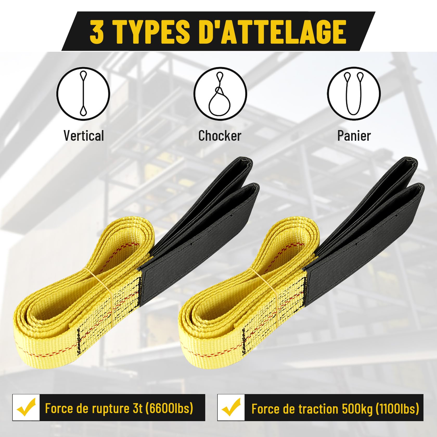 Pindex Lot de 2 Sangles de Levage en Polyester Robuste de 1,8 m, Résistance maximale à la Rupture de 4 082 kg