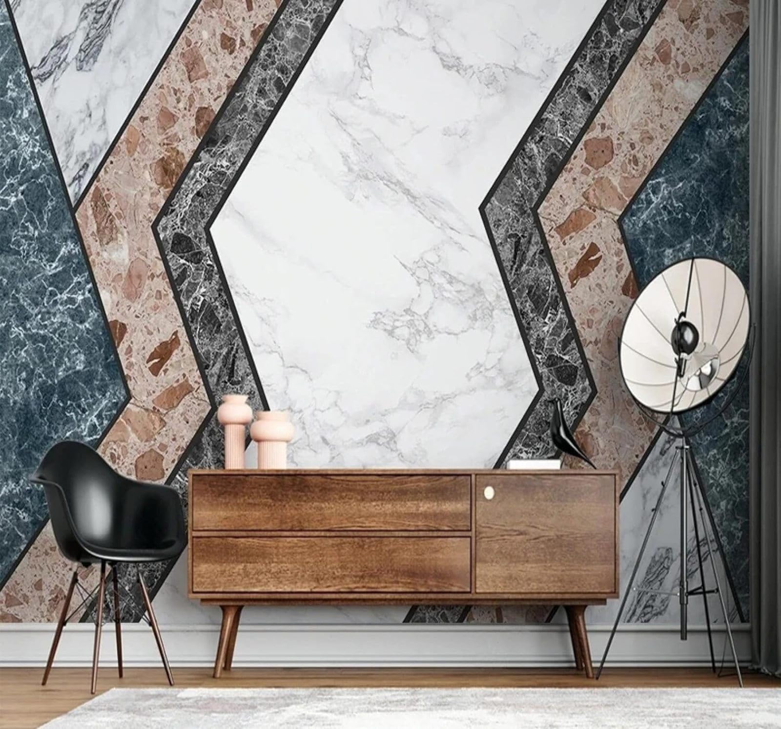 XLMING Abstract Colourful Geometric Patterns Marble Effect 3D Wallpaper Silky Texture Home Study Office Grey Dining Room Sofa Bedroom Living Room TV Backdrop-400cm×280cm