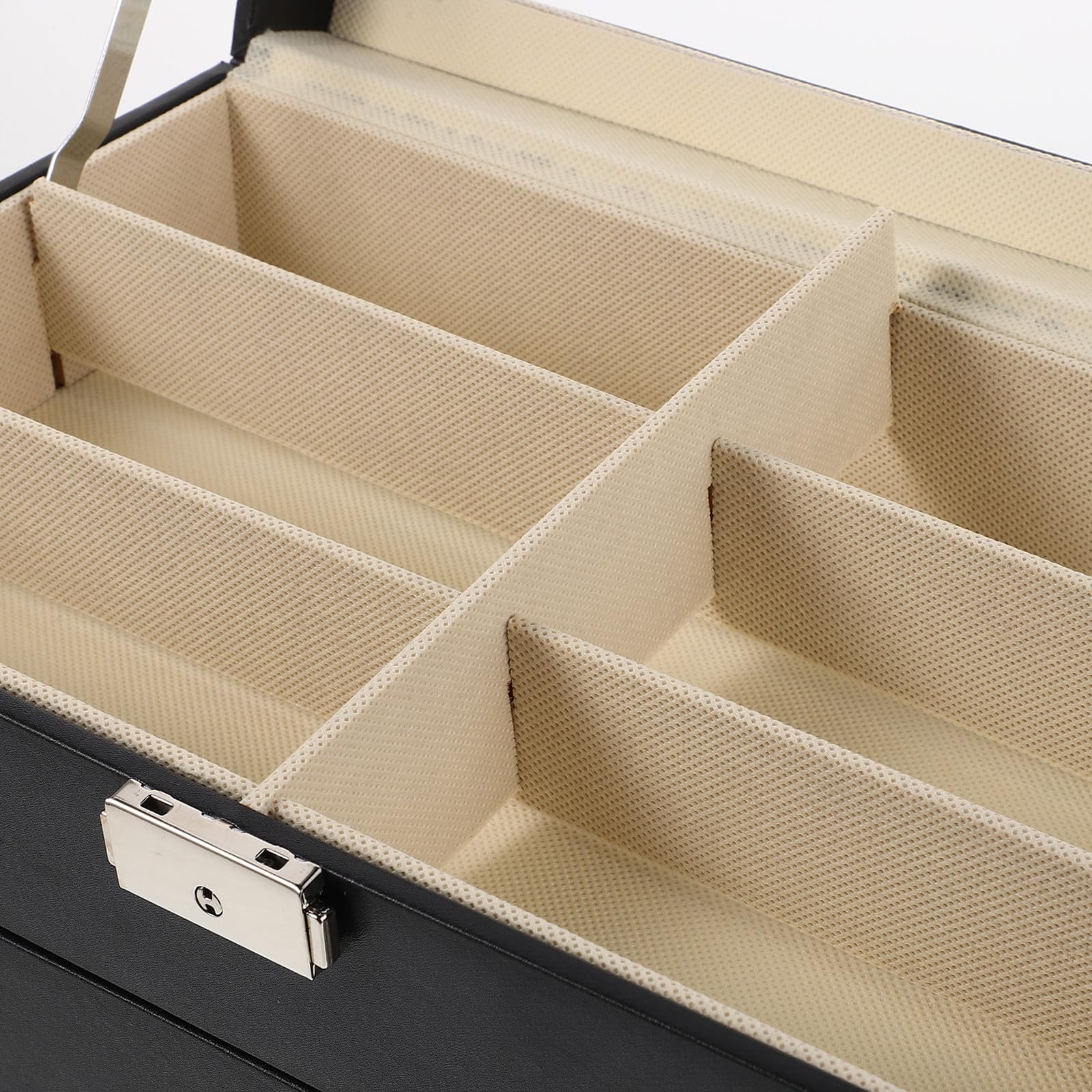 TEHAUX Caja Organizadora Rígida para Gafas de Sol con 12 Ranuras Doble Capa de Cuero Sintético Forro Interior Beige Acolchado Estuche Compacto para Viaje y Exhibición Casa