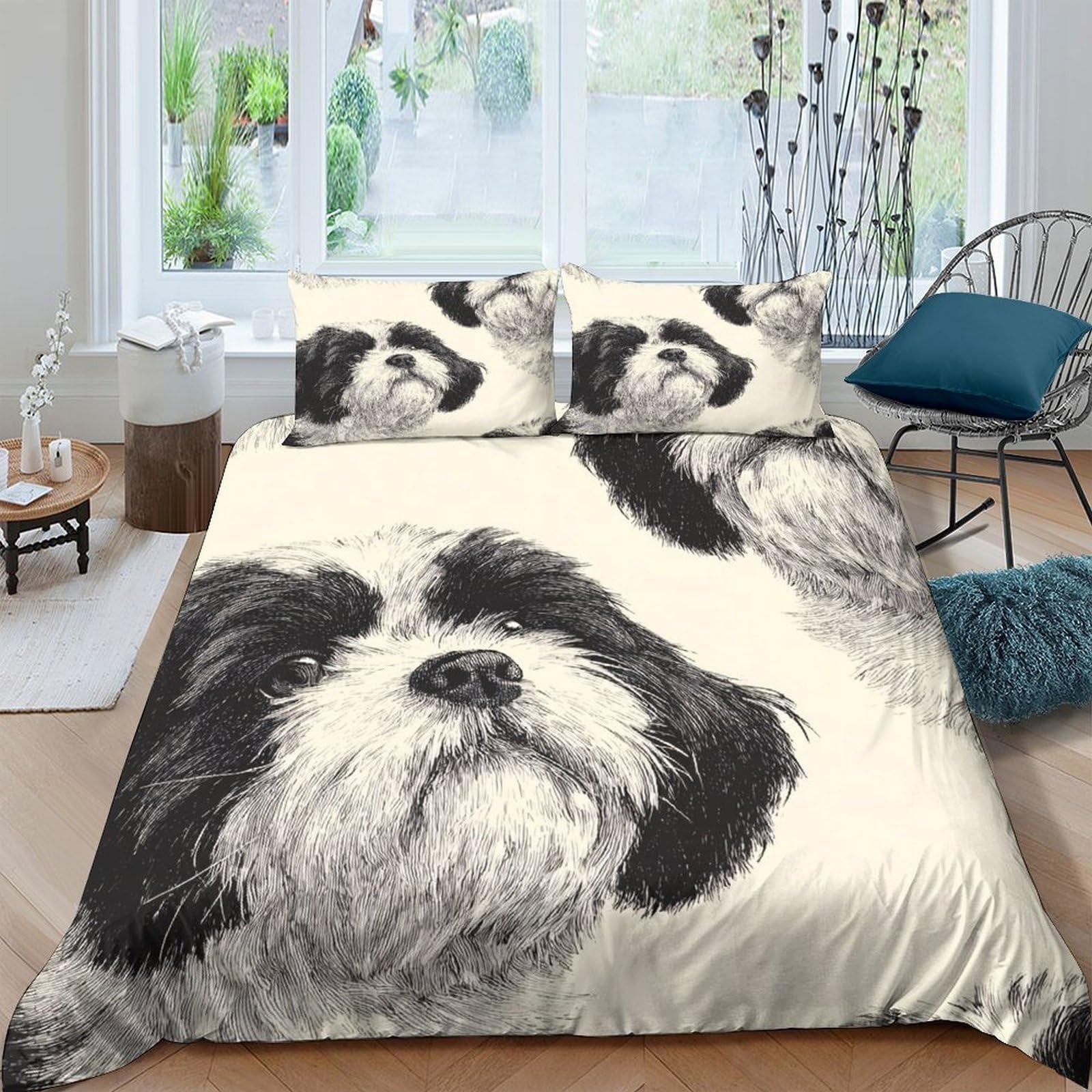 Ctjqhvkz Style-7 3D Printed Shih Tzu Dog Fitted Sheet Microfiber Soft Anti-Slip Bed Cover For Bedroom Guest Room Mattress Decor Single（135X200cm）