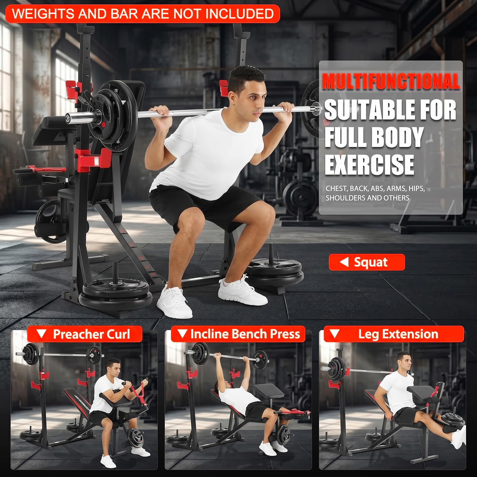 OPPSDECOR 3.0 Pro Weight Bench Set for Home Gym, ASTM-Certified 900 LBS Bench Press Set with Leg Extension, Preacher Curl Pad, Barbell Rack, J-Hooks and Safety Bar Catches for Full Body Workout