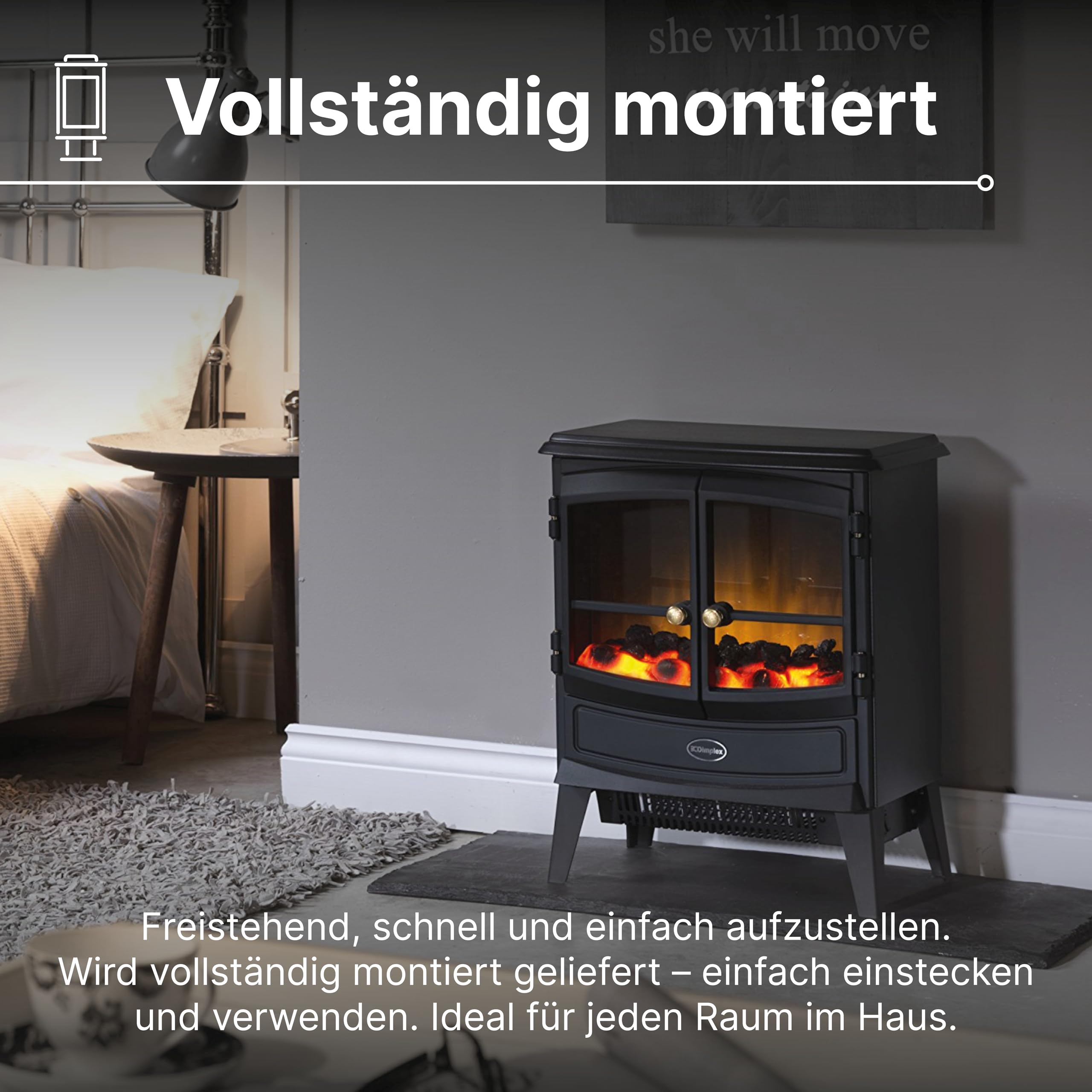 Dimplex Springborne Elektrokamin - Freistehender Elektrokamin mit Heizung und Optiflame LED-Flammeneffekt - Zuschaltbare 2kW Heizung - Inklusive Thermostat und Fernbedienung