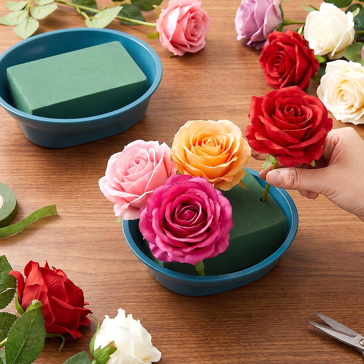12 Pcs Floral Foam Bowls Kit with 6.3 Inch Round Green Foam Bowls for Flower Arrangements, Wet Foams Blocks for Centerpieces, Party, Wedding, Festival Decor