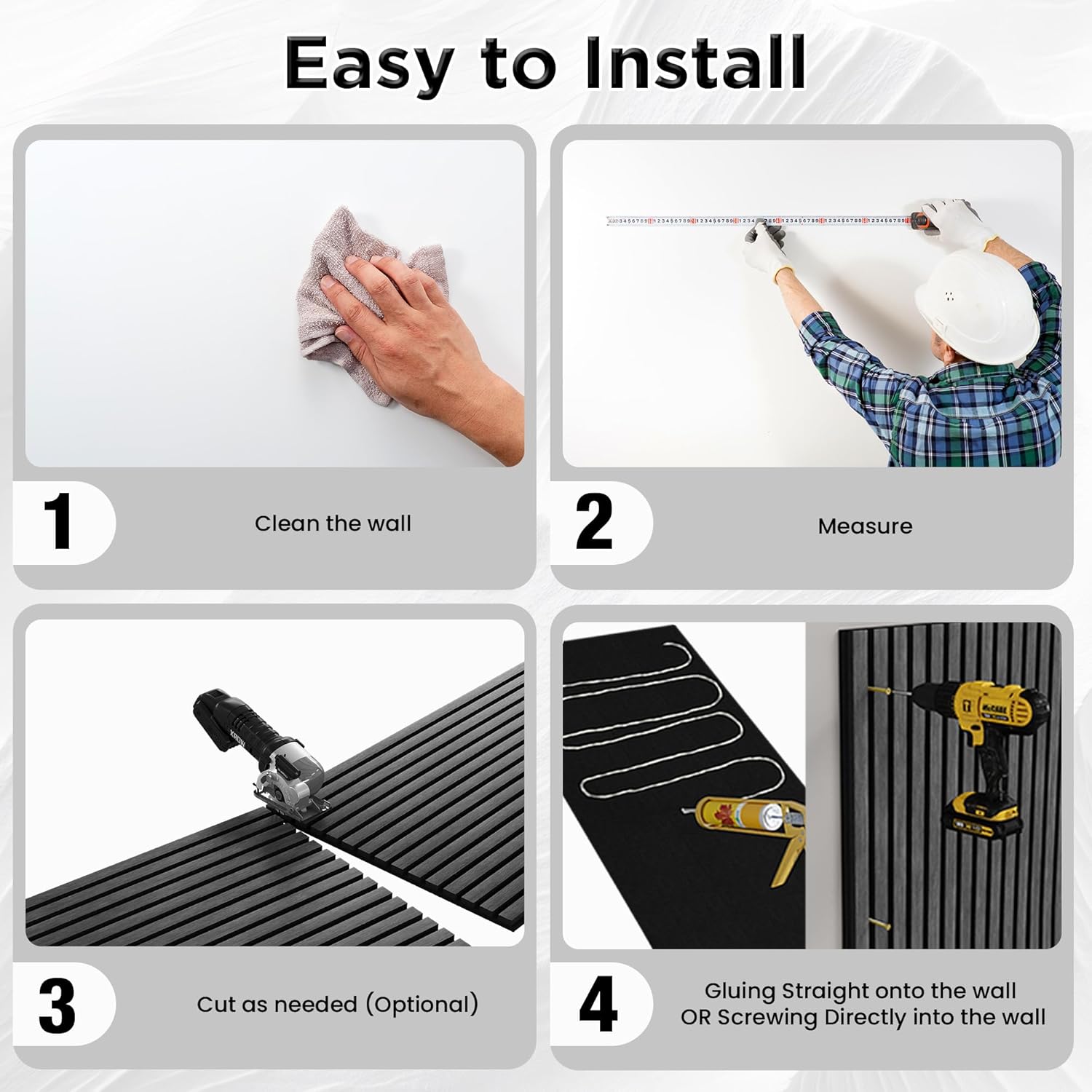 Smartstandard 4-Pack Soundproof Wall Panels, 45.5''x23.6''x0.7'' Bilayer Acoustic Wall Panels, High-Density Polyester Fiber Noise Absorbing Panels for Wall Decor, Black