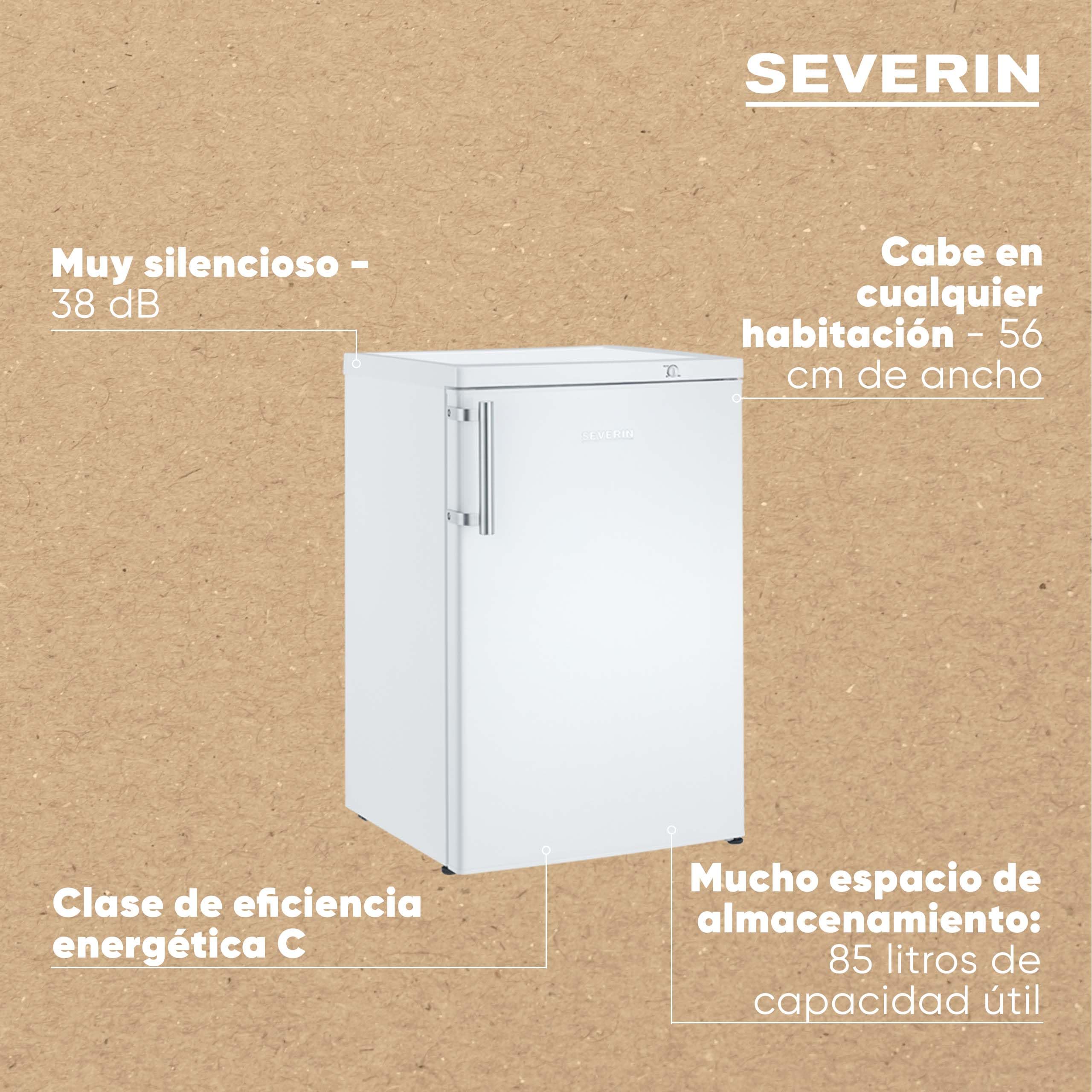 SEVERIN Congelador pequeño vertical, 85 l, mini congelador de 4*, 3 cajones, bisagra de puerta reversible, enfría de -14 a -30°C, silencioso, 38 dB, blanco, GS 8865 [CEE C]