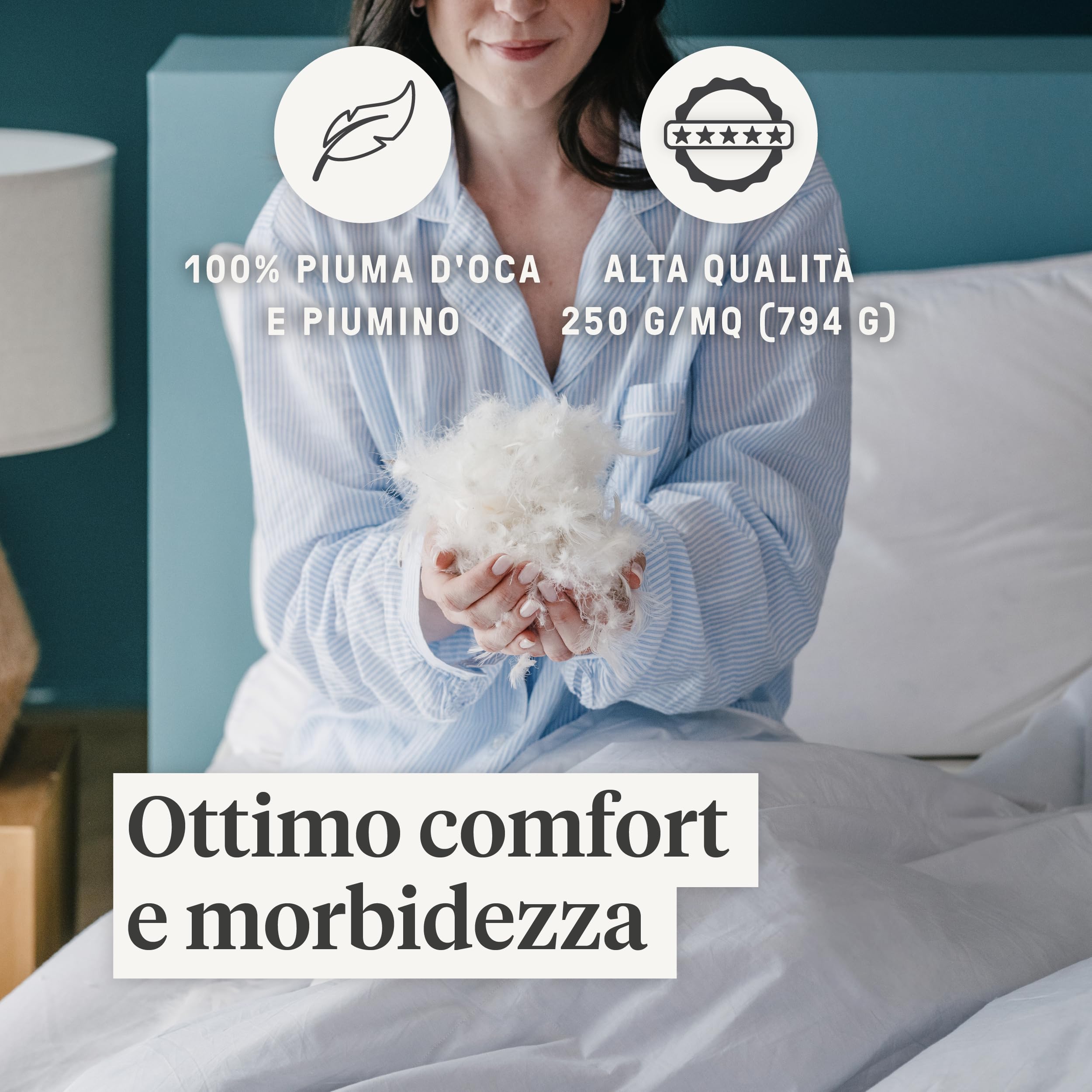 DREAMIN*101 - Piumino Letto Singolo Invernale Piuma d'Oca e Piumino Certificato, Piumone Letto Singolo Tessuto 100% Cotone Percalle Caldo e Leggero - Trapunta Letto Ipoallergenica Traspirante, 155x205