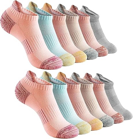 KEYRI 6 pares de calcetines para correr para mujeres y hombres, calcetines deportivos de algodón transpirable, calcetines deportivos acolchados de corte bajo, antideslizantes, para fitness, al aire