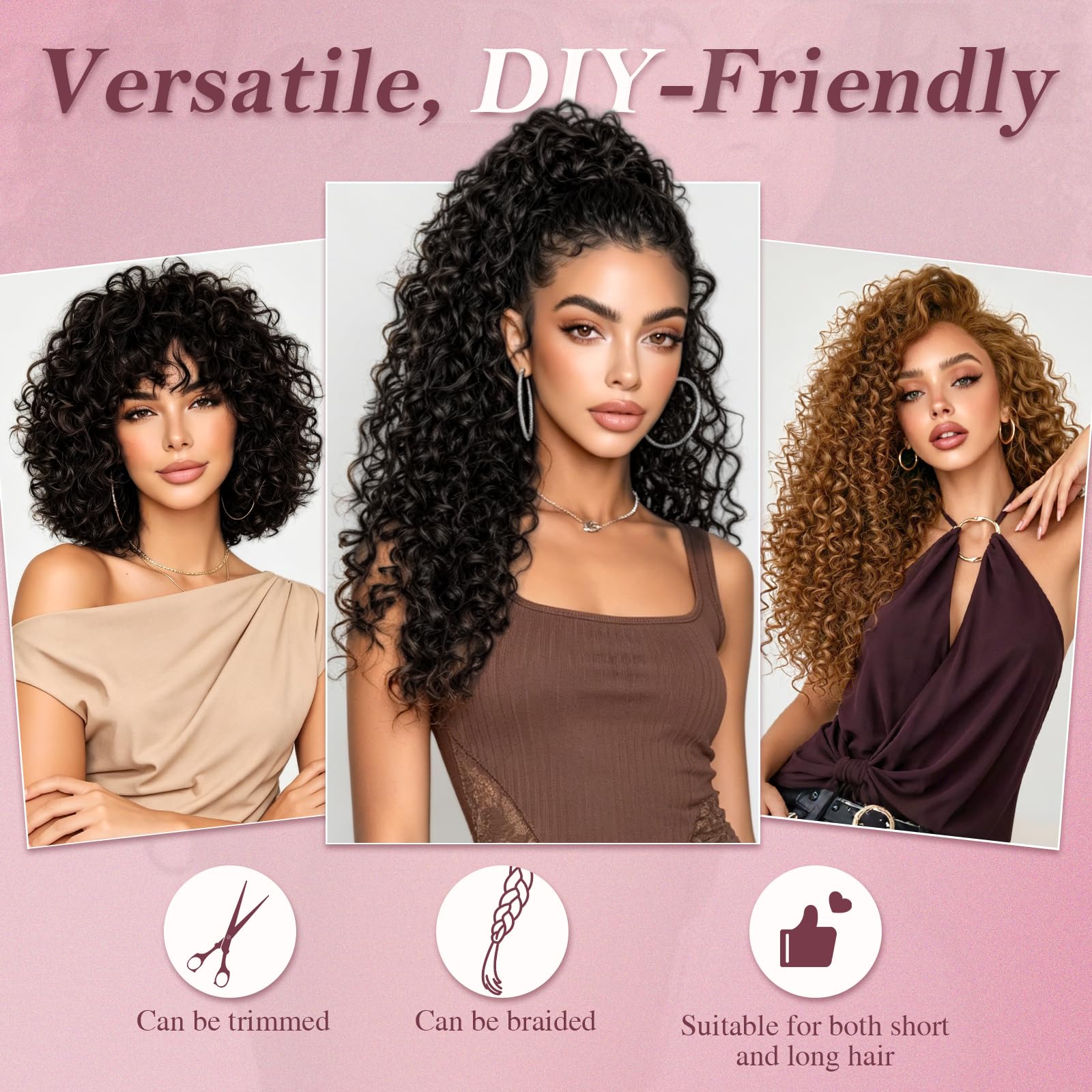 Sofeiyan 5 Pièces Afro Bouclé Extensions de Cheveux à Clips,40 cm Curly Bouclées Naturel Extensions de Cheveux Pour Femmes,Postiches Capillaires 100% Soie Protéinique Pure,Noir Naturel