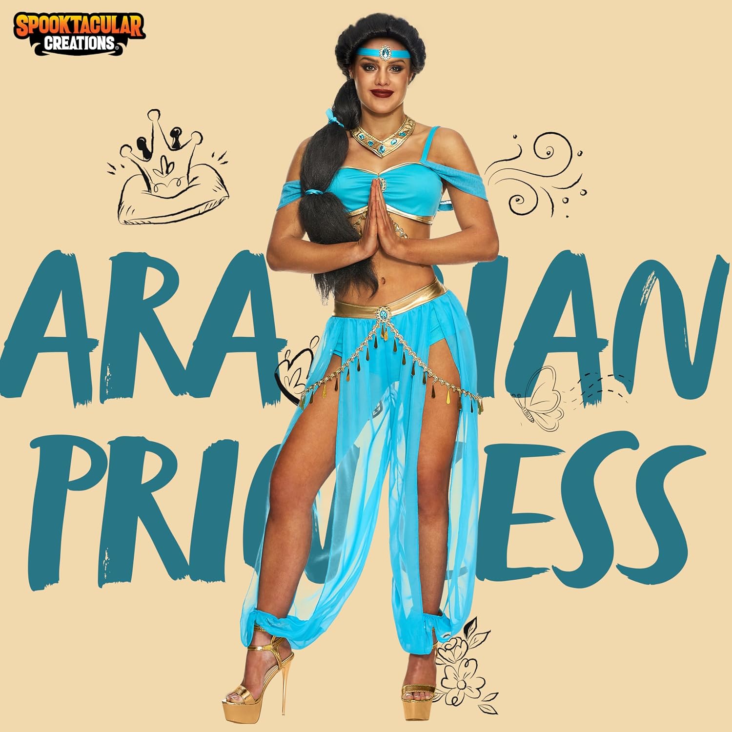 Spooktacular Creations Arabian Princess Costume Women, Fairy Dance Outfit Adult Teal Fancy Set for Halloween Cosplay Parites