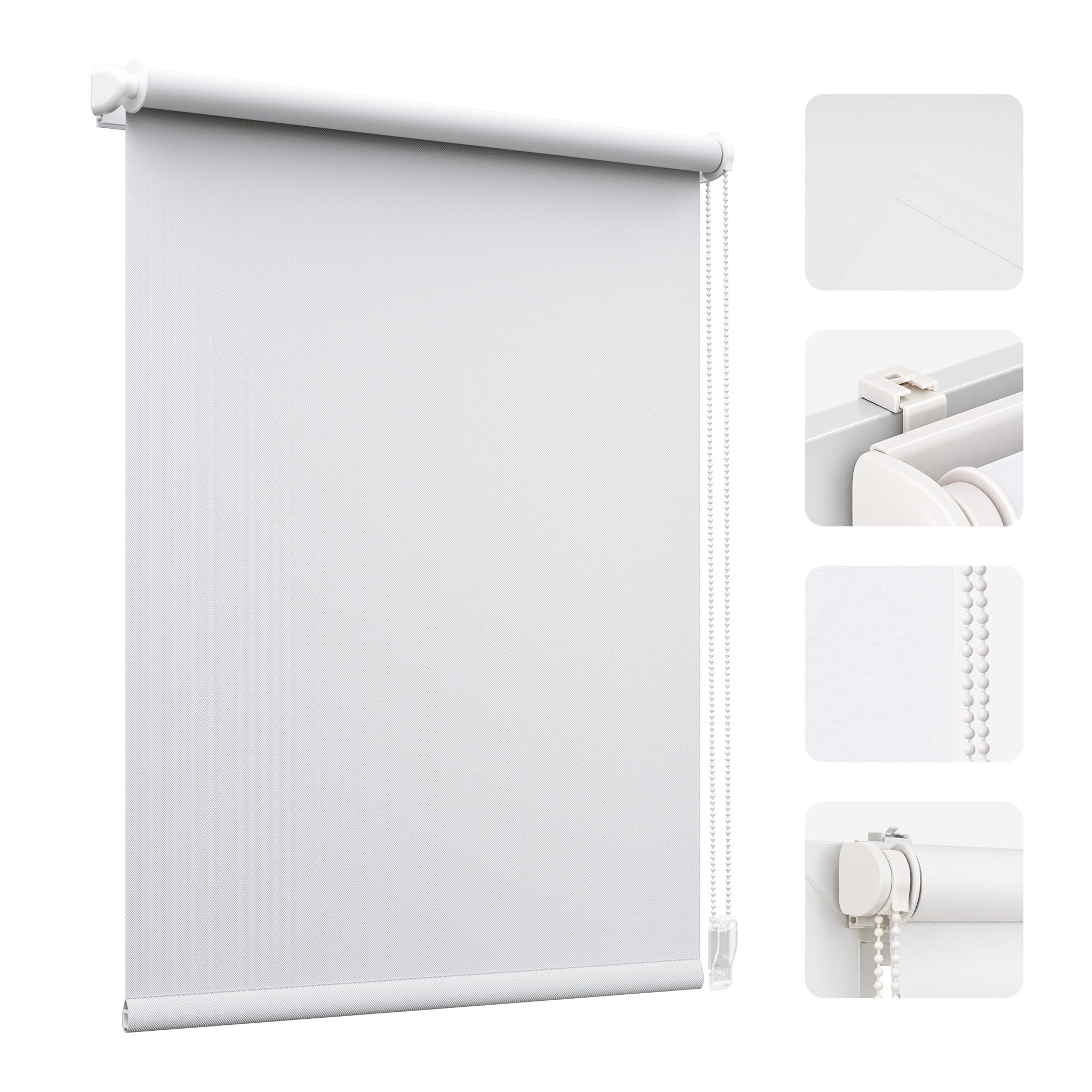 Grandekor Verdunklungsrollo ohne Bohren Klemmfix Weiß B65 x H100 cm | Fensterrollo innen mit Seitenzug, blickdichtes Rollo für Schlafzimmer Wohnzimmer Kinderzimmer, Hitzeschutz & Sichtschutz