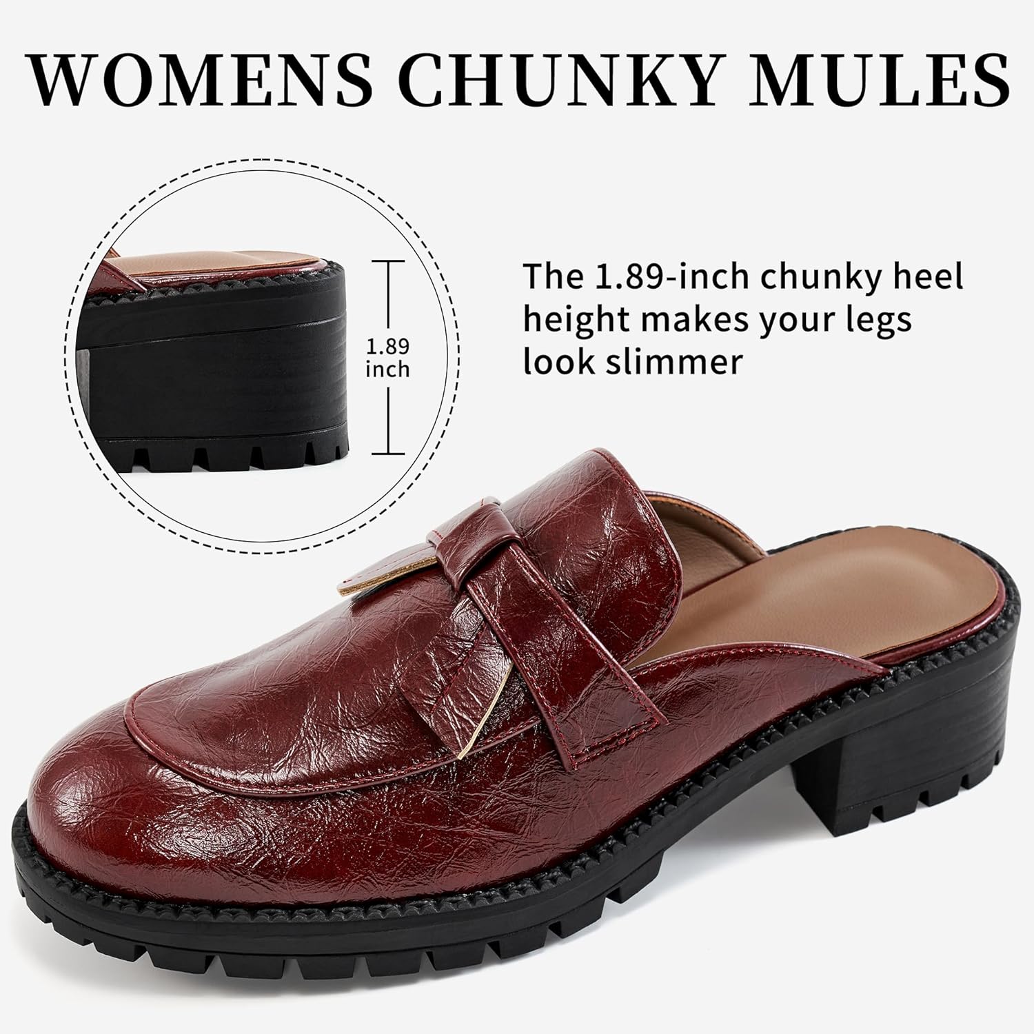 Ecetana Mules for Women Dressy Comfortable Slip on Chunky Backless Loafers Casual Slides Shoes for Business Fashion - Image 5