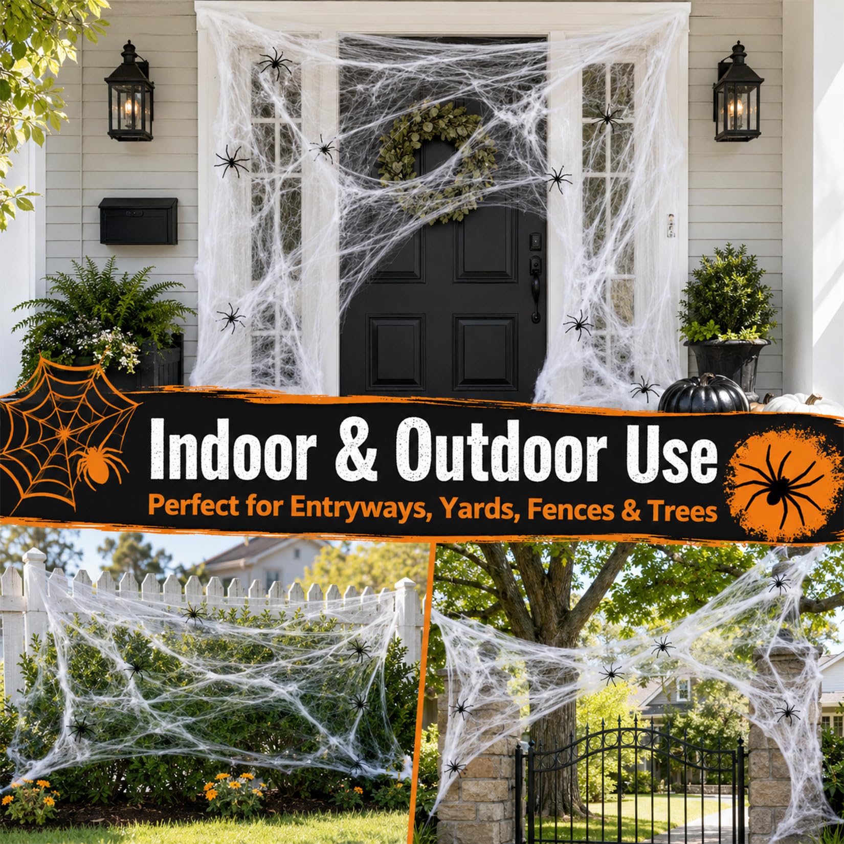 MAQIHAN Pajęczyny o powierzchni 1100 m2, dekoracje na Halloween, pajęczyny, dekoracje na Halloween, pajęczyny, dekoracja z 40 sztucznymi pająkami, super rozciągliwe pajęczyny, dekoracja na imprezę