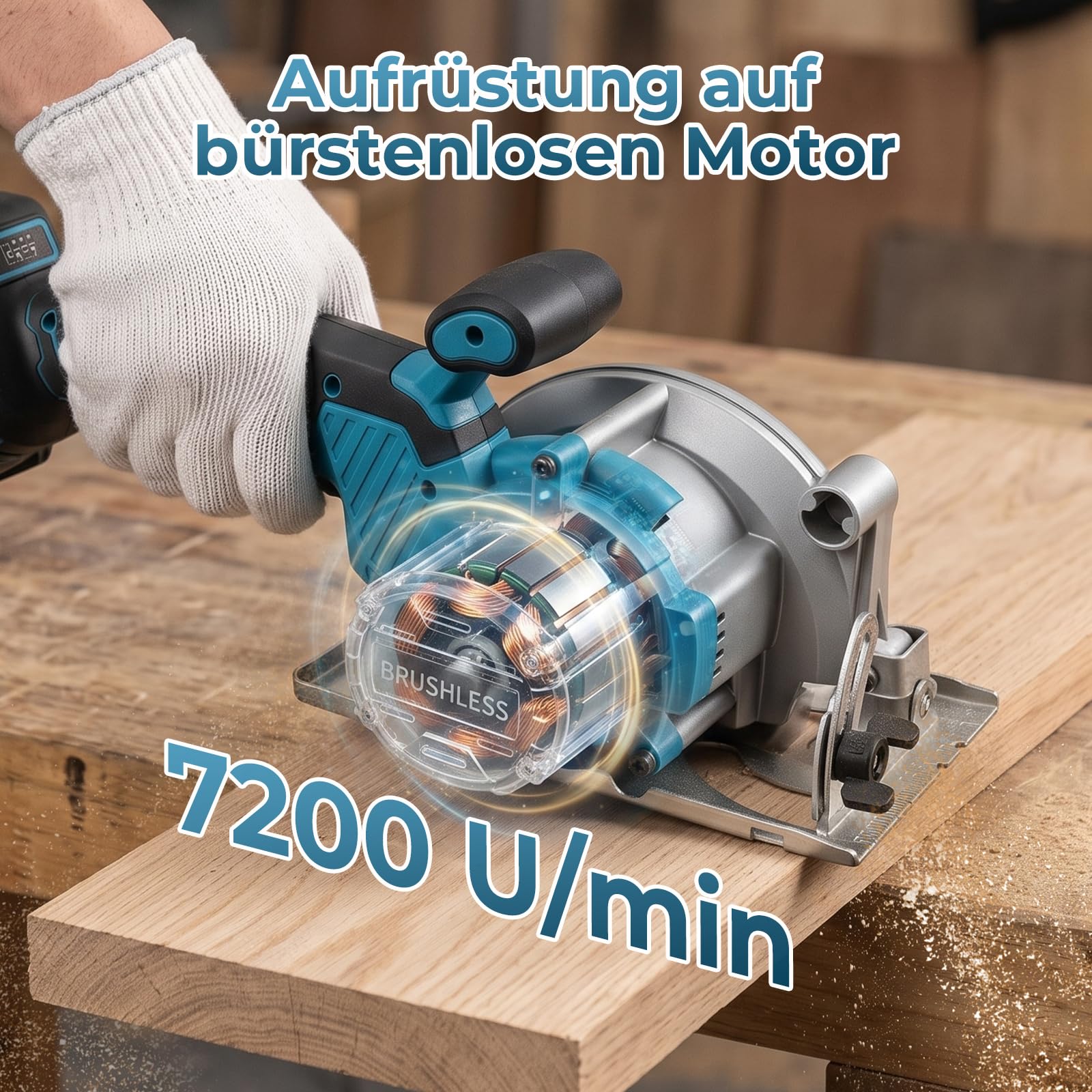 Akku Handkreissäge Kompatibel Mit Makita 18v Akku, 7200RPM Mini Kreissäge mit 2 * 4,0Ah Batterie, 45°/90° Gehrungsschnitt, Einhändiges Halten, 2PCS 140mm Sägeblätter für Holz, PVC