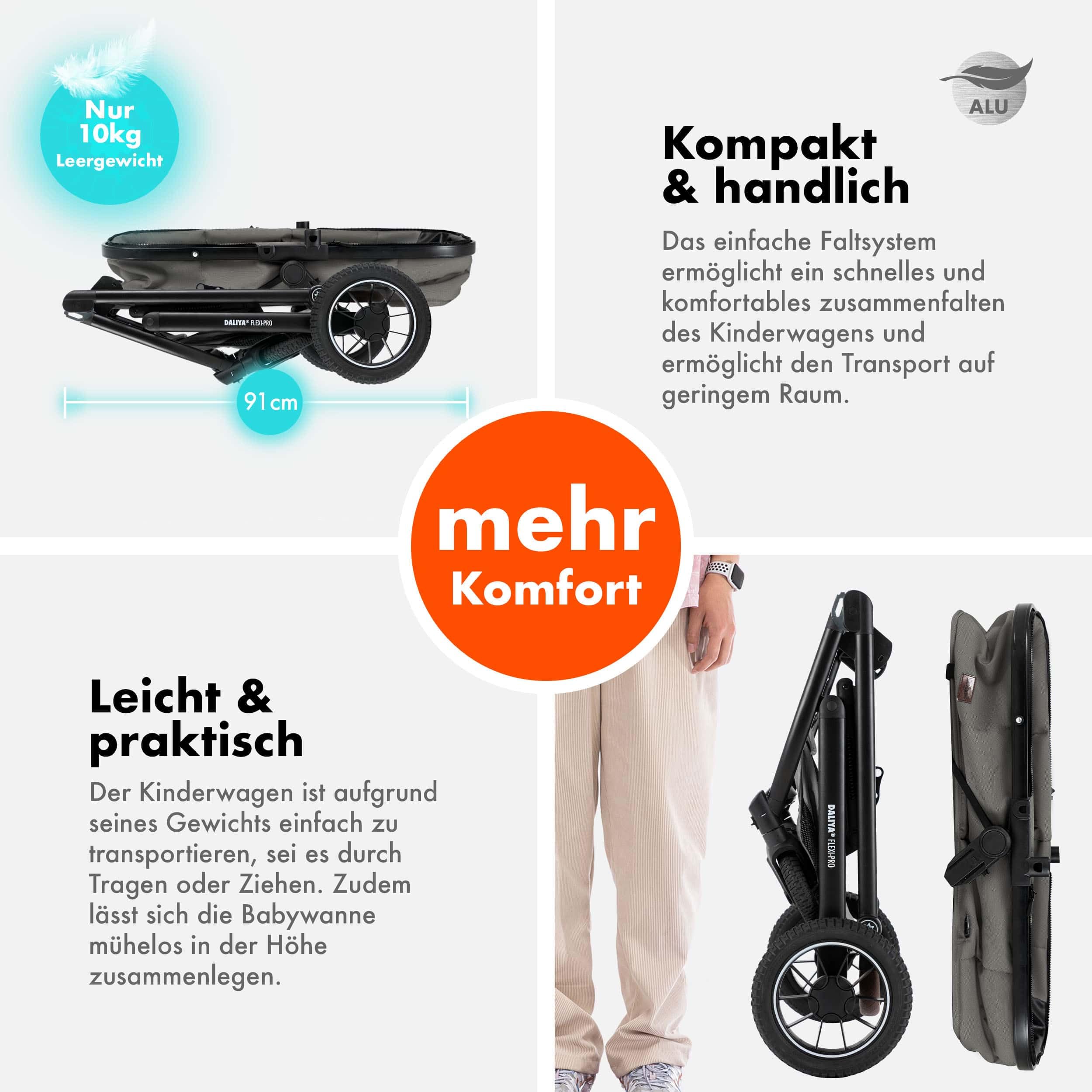 Daliya® FLEXI-PRO M 3in1 Kinderwagen & Buggy mit i-Size Babyschale, Viel Zubehör (Grün)