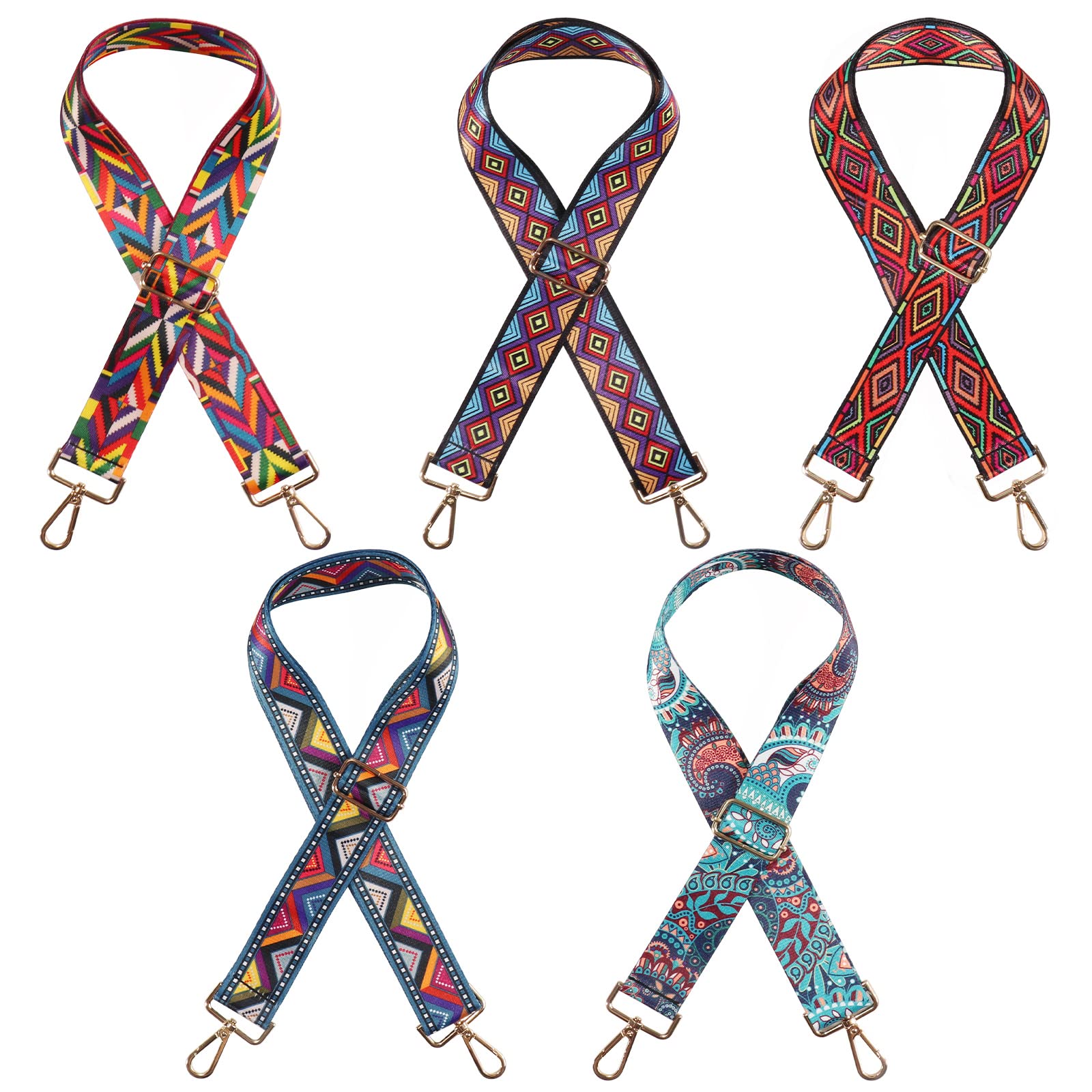 Fivebop 5 Pcs Purse Strap Replacement Adjustable Wide Shoulder Crossbody Handbags Canvas Shoulder Bag Guitar Straps Belt, 5pcs-multicolor#01