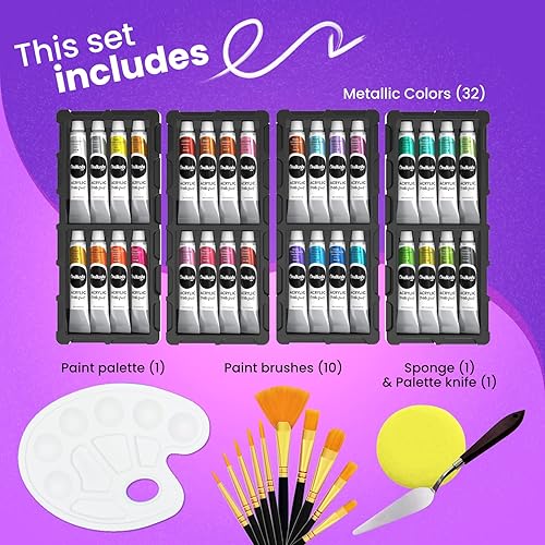 Miniatura 11 de Chalkola Juego de pintura acrílica para adultos, niños y artistas, kit de 40 piezas de suministros de pintura acrílica, con 24 pinturas acrílicas