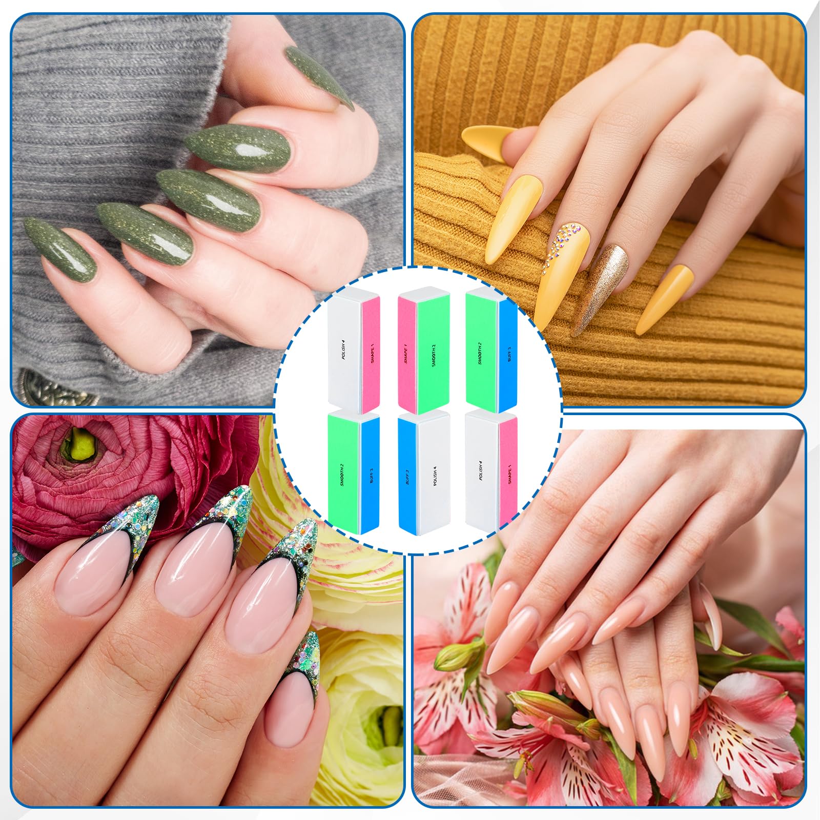 JSRQT 6 Piezas Lima de Uñas Bloque Pulidor 4 Caras con Grano 120/240/600/3000 para Dar Forma, Alisar y Brillar Uñas, Pulidor Reutilizable para Uñas Naturales y Acrílicas — view 7