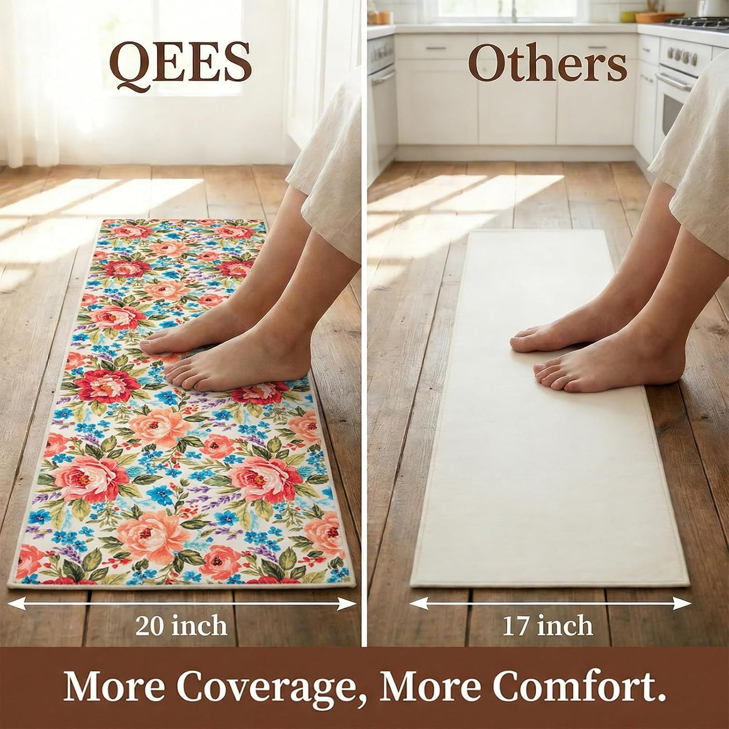 Kitchen Mats for Floor 3 Piece Set, Non Slip Washable Kitchen Rugs and Mats,Absorbent Soft Runner Rugs with TPR Backing,Pioneer Woman Farmhouse Style Floral Decor (20"x32"+20"x47"+20"x59") (Flower4)