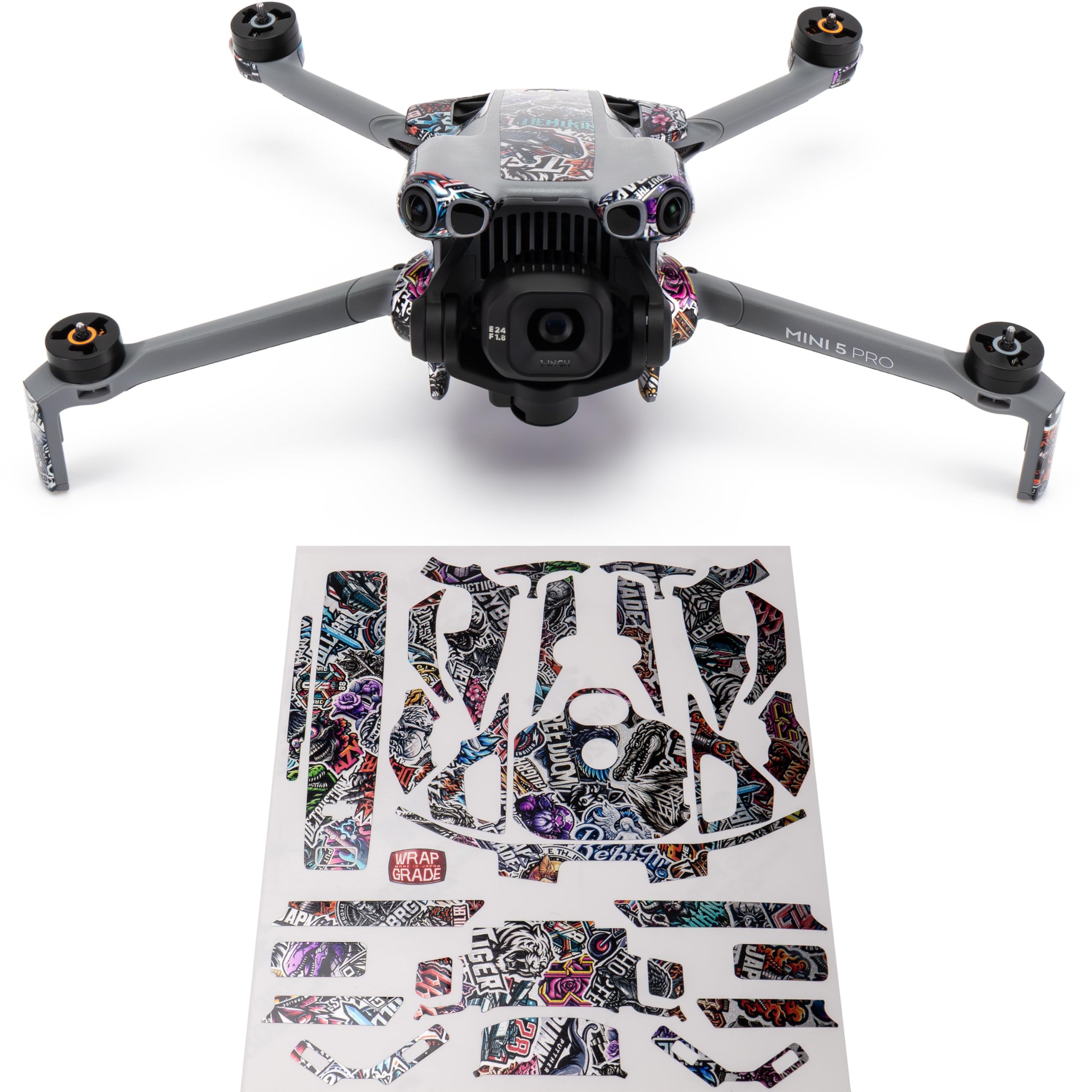 WRAPGRADE Skin Stickers Compatible with DJI Mini 5 Pro Accent Colour (METAL STICKER BOMB), METAIL STICKER BOMB