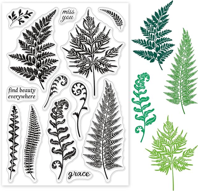 INFUNLY Plant Silicone Clear Stamps Fern Leaf Transparent Clear Seal Stamp for Card Making Rubber Clear Stamps Sheet for DIY Scrapbooking Photo Album Decorative
