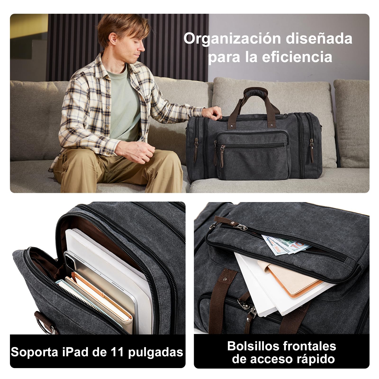 EKOROMIER 70L Bolsa de Viaje Grande de Lona para Hombre – Bolsa Weekend Expandible – Bolsa Extra Espaciosa para Vacaciones, Gimnasio y Viajes Largos