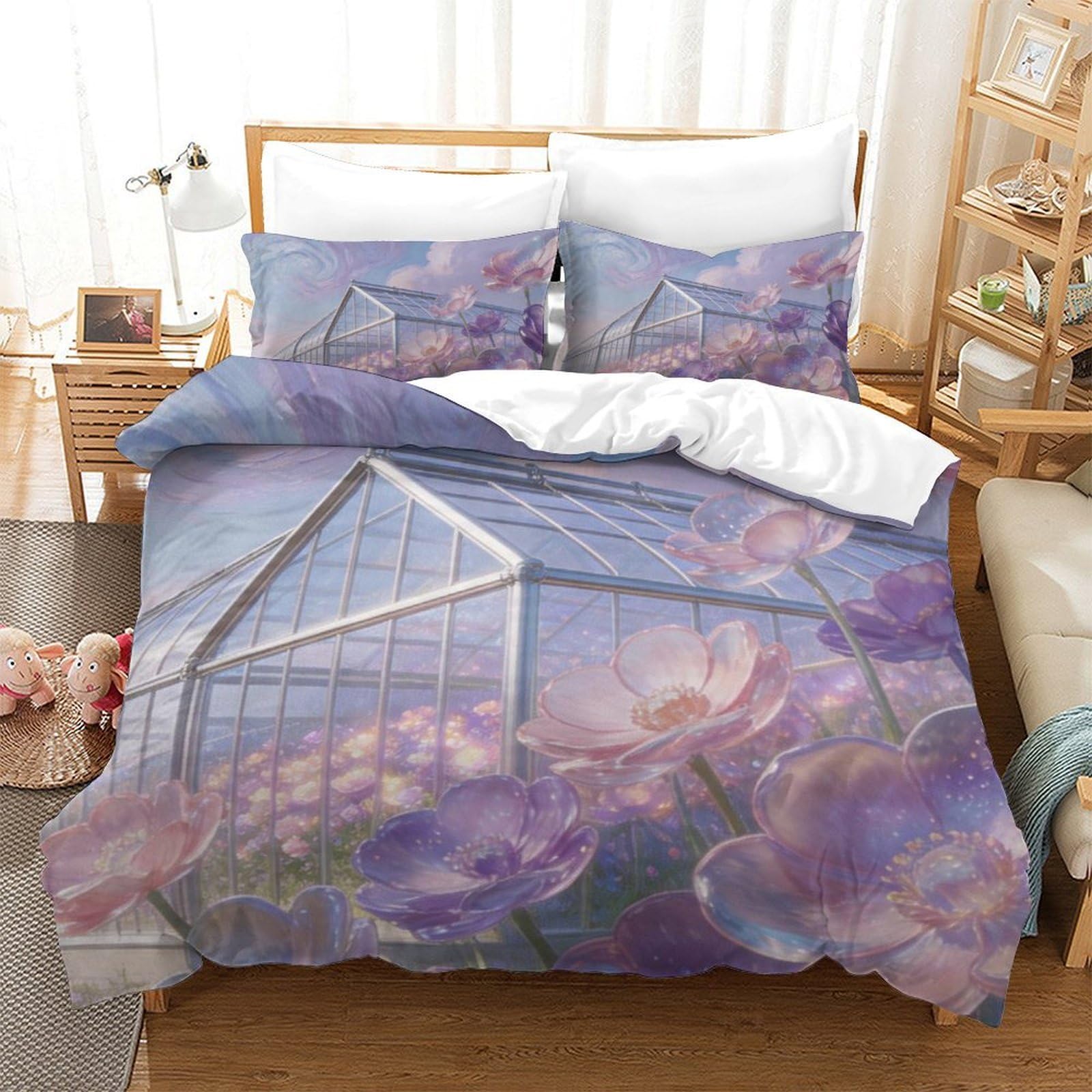 Housse de couette douce contre la transpiration motif géométrique féérique 3D 140x200