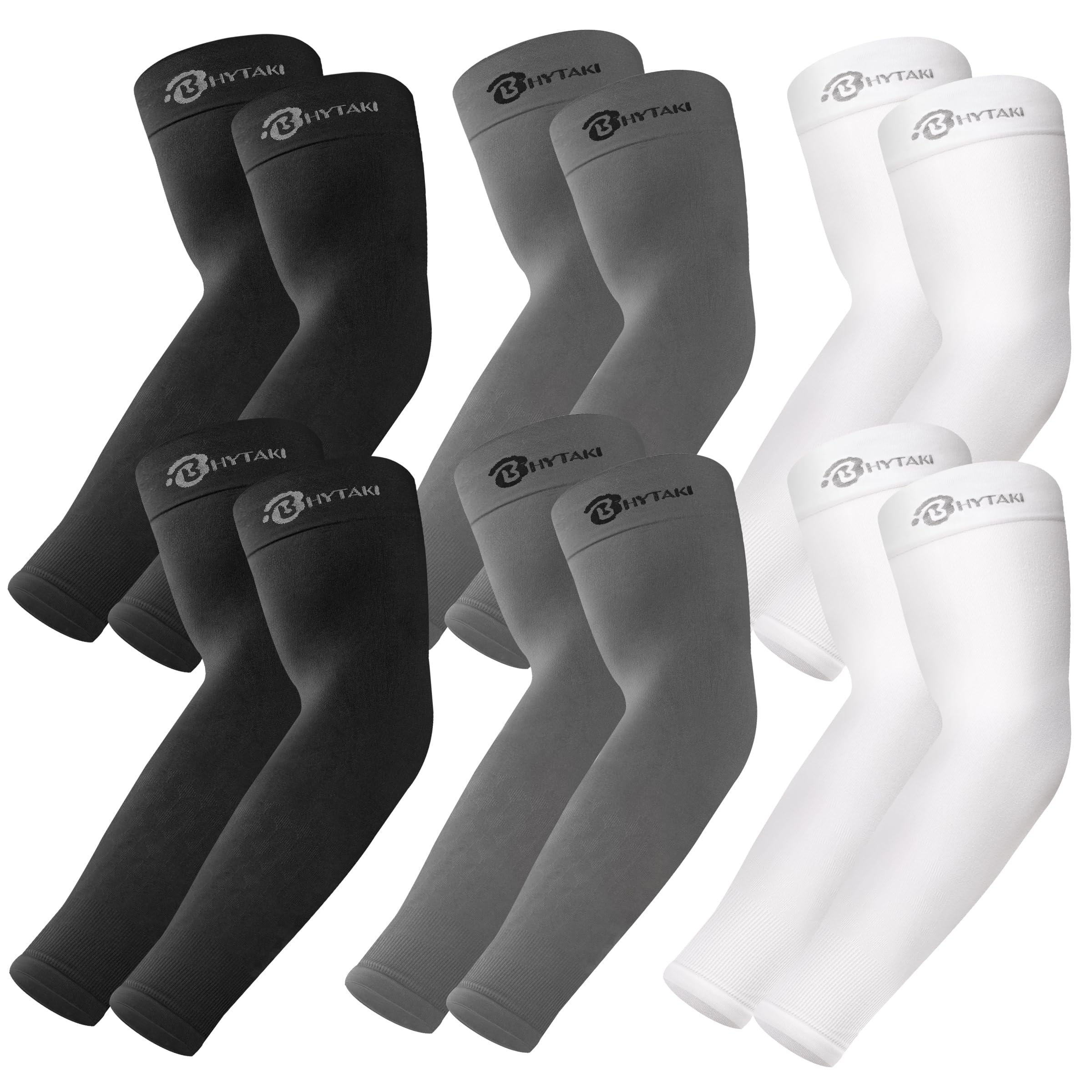 BHYTAKI UV Sun Protection Arm Sleeves, UPF 50 Sports Cooling Arm Compression Sleeves for Men Women Teenager