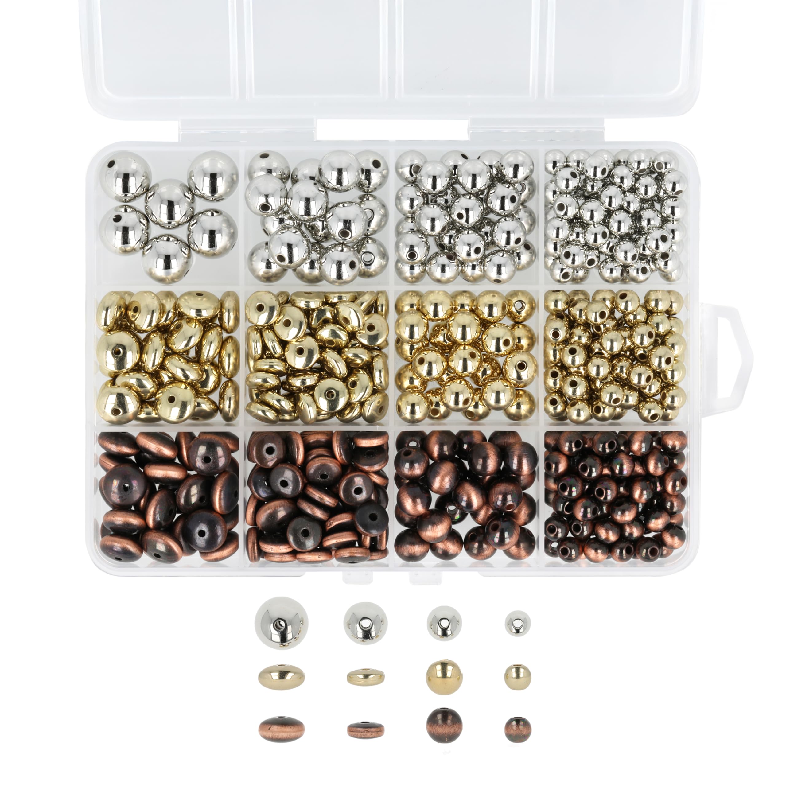 The Beadsmith Zestaw koralików akrylowych – srebro, złoto i antyczna miedź, imitacja metalu, ok. 455 szt., 12 kształtów (9,4–22,7 mm), zestaw do tworzenia biżuterii i bransoletek