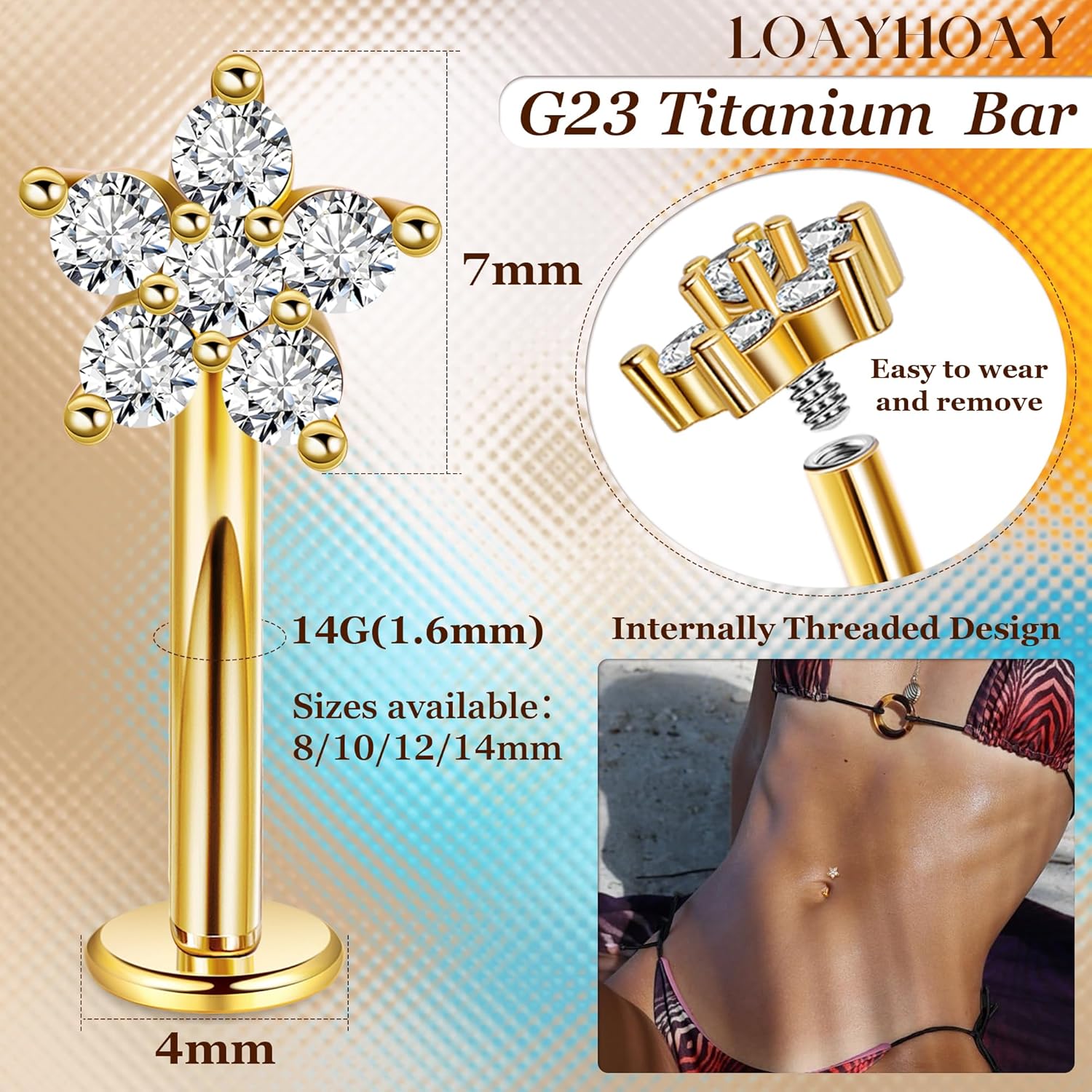 14G G23 Titanium Floating Belly Button Rings for Women Petite Flat Back CZ Belly Rings Small Opal Curved Navel Rings Internally Threaded Hypoallergenic Belly Piercing 8-14mm - Image 2