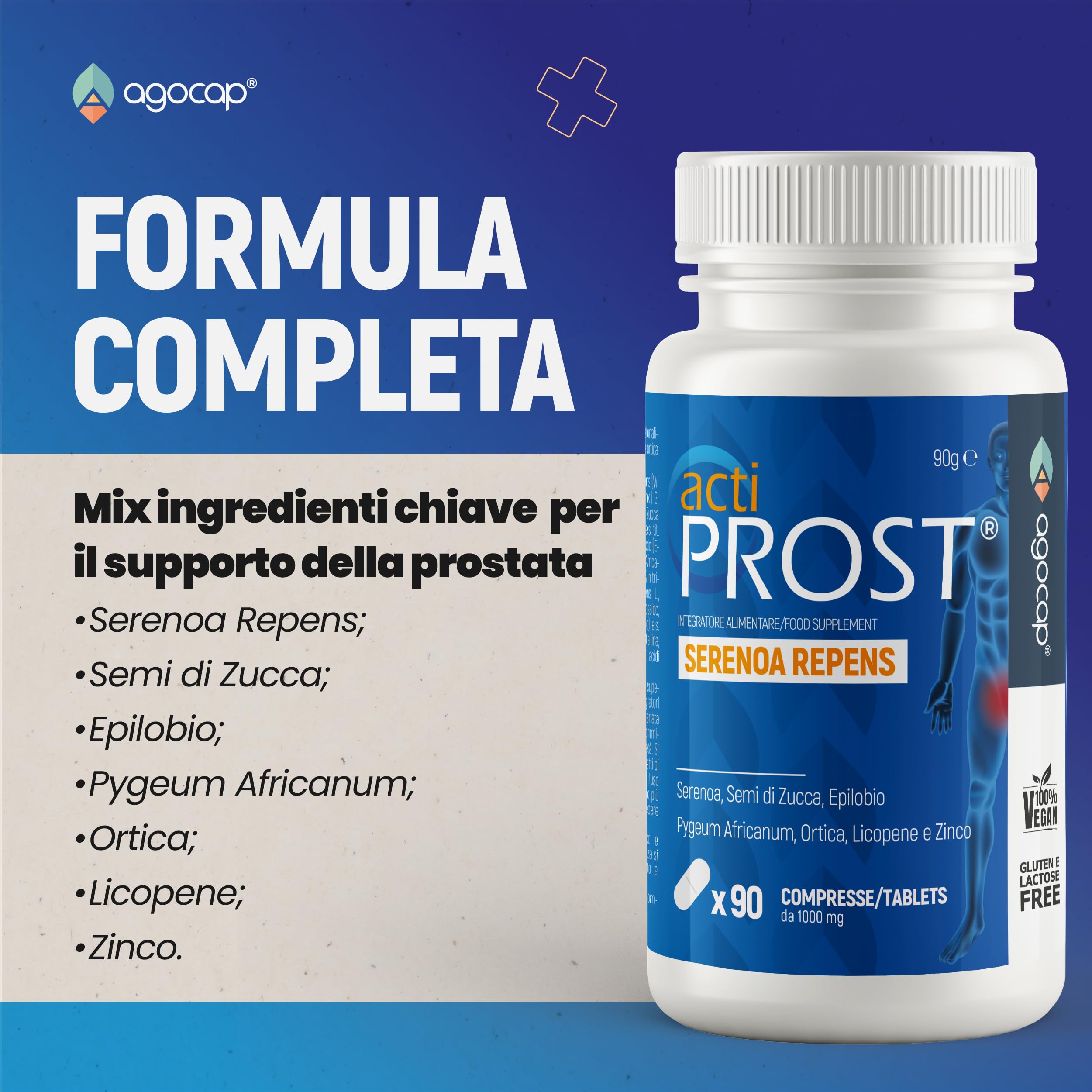 Actiprost, SERENOA REPENS 400mg e SAW PALMETTO - 90cpr, Alto Dosaggio. Integratore Prostata Uomo con Semi di Zucca, Pygeum Africanum, Epilobio, Ortica,. Riduci l'infiammazione della Prostata. Agocap