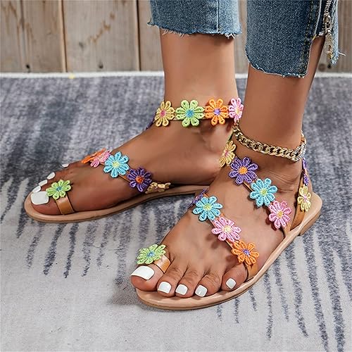 Miniatura 2 de Hbeylia Flowers Flat Sandals for Women Ladies Fashion Casual Bohemia Elegant Gladiator Sandals Jewelry Toe Ring Dressy Sandals Slip On Sandals for