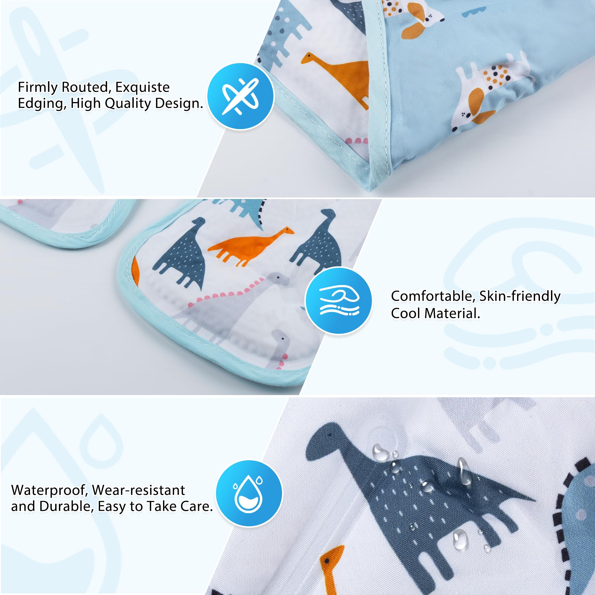 LAT Sommer Sitzauflage für Kinderwagen, Reversible Sommer Sitzeinlage für Kinderwagen, Sommer Sitzauflage für Buggys Kinderwagen Babyschale (Dinosaurier+Hund)