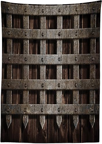 Miniatura 2 de Ambesonne Mantel medieval, castillo de madera medieval para pared y puerta, estilo gótico, diseño de mediados de siglo, mantel rectangular para