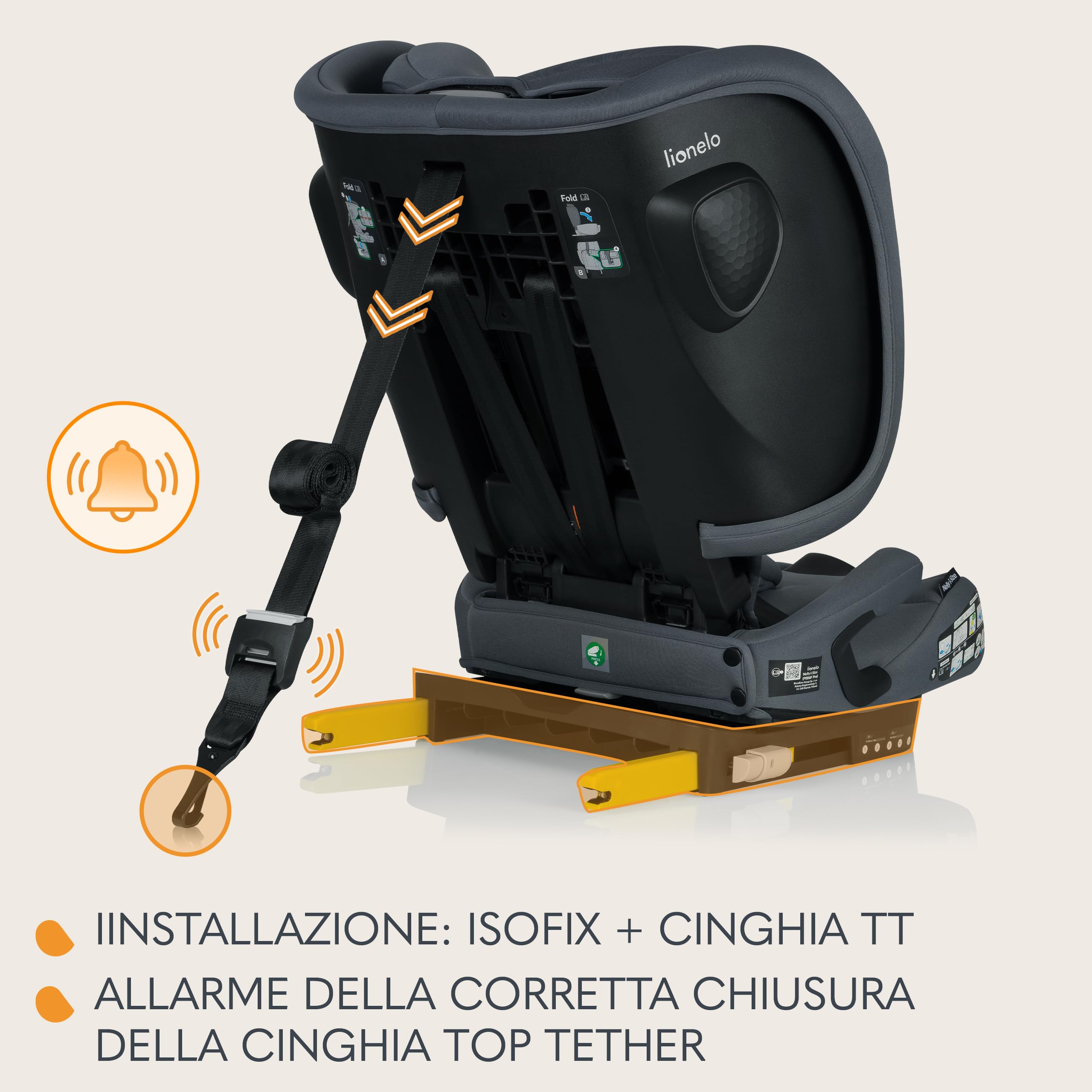 LIONELO Seggiolino Auto NELLY I-SIZE Pieghevole per Bambini 76-150 cm,15 mesi - 12 anni, Gruppo 123 Installazione in avanti con ISOFIX e Cinghia, Protezione Laterale, Regolazione