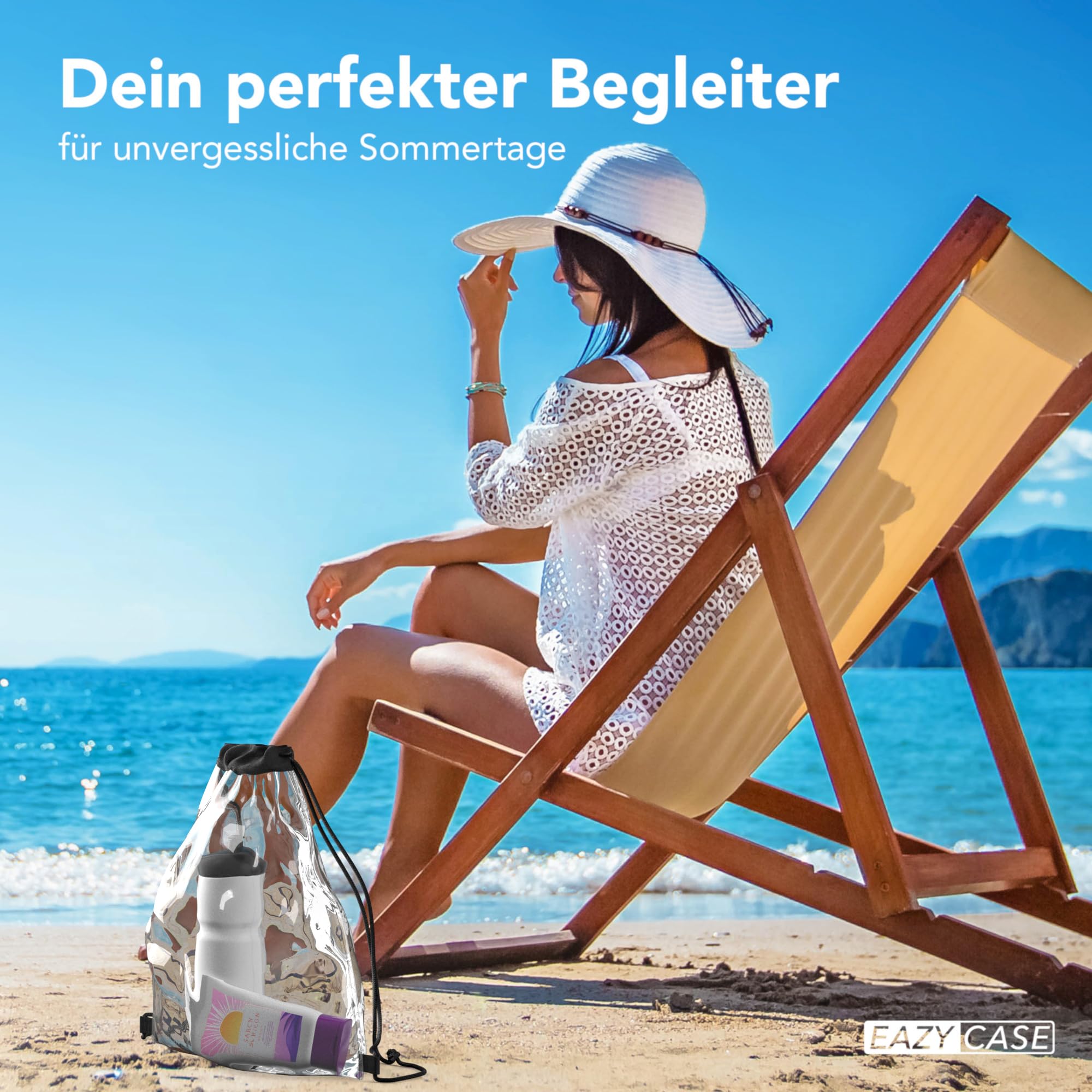 EAZY CASE - Borsa per festival, trasparente, per eventi, stadio, con coulisse, impermeabile, per sport, cosmetici, accessorio per festival, unisex, grande
