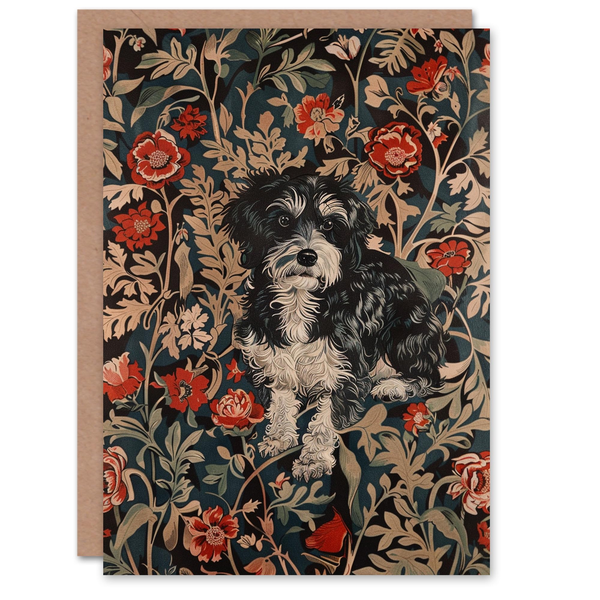 Artery8 Yorkshire Terrier Retro Floral Pattern Dog Lover For Her Woman Birthday Card