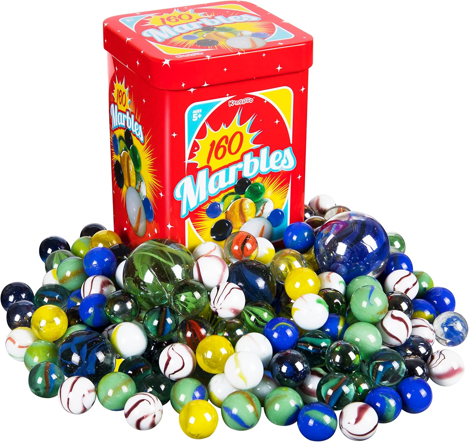 Kangaroo Marble Set 160; Marbles Game, in a Tin Box