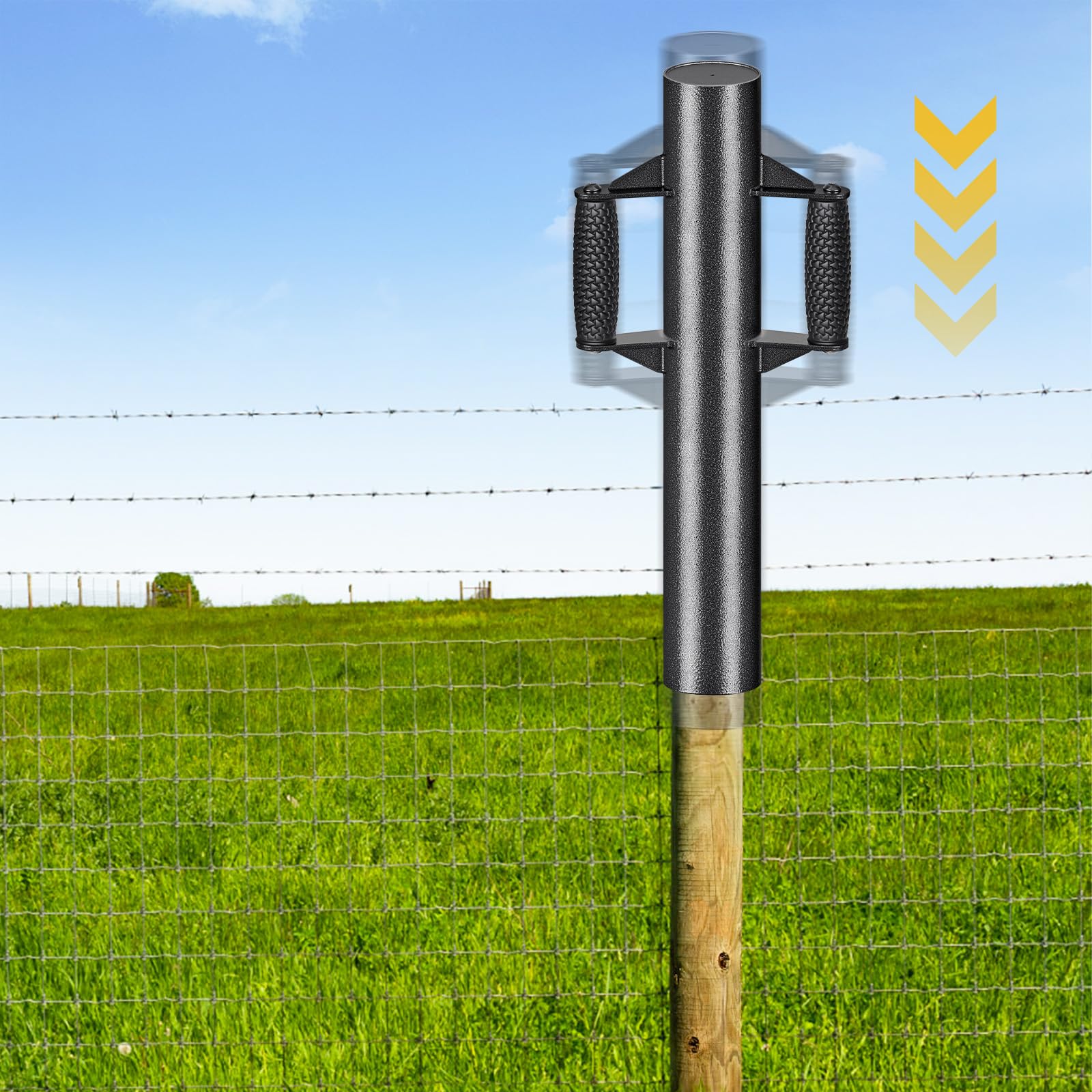 Insaga Verbesserter Pfostentreiber mit rutschfesten Griffen, T-Pfostentreiber, Hochbelastbare Stahl-Pfostenramme für Metallpfosten, T-Pfosten, U-Profile (9,4 cm Durchmesser x 58,4 cm Länge, 7,3 kg)