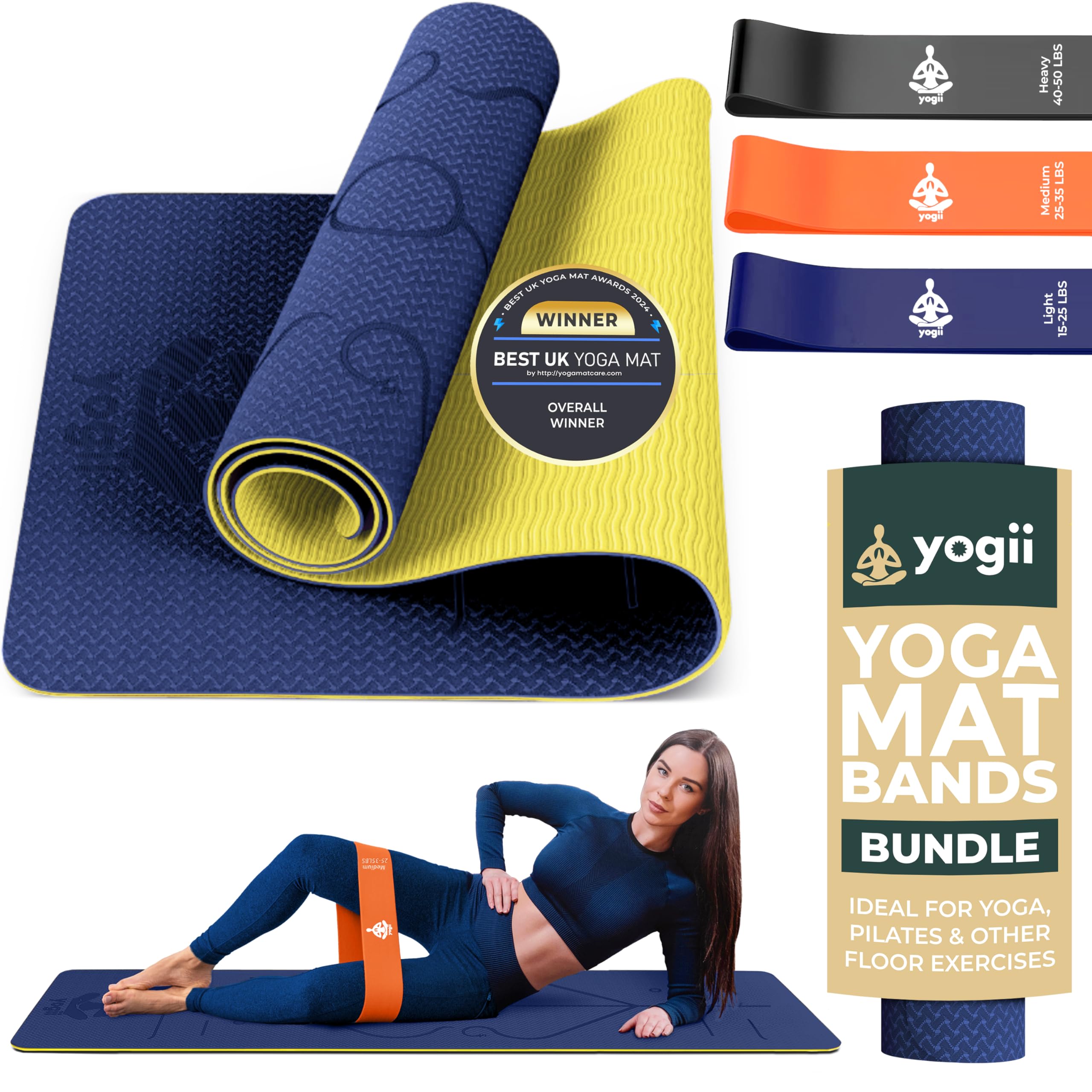 Exercise Yoga Mat & Resistance Bands Set – Non-Slip 6mm Thick TPE Mat, Travel-Friendly, Perfect for Home & Gym Workouts, Fitness, Pilates – Laser Alignment Guides for Men & Women