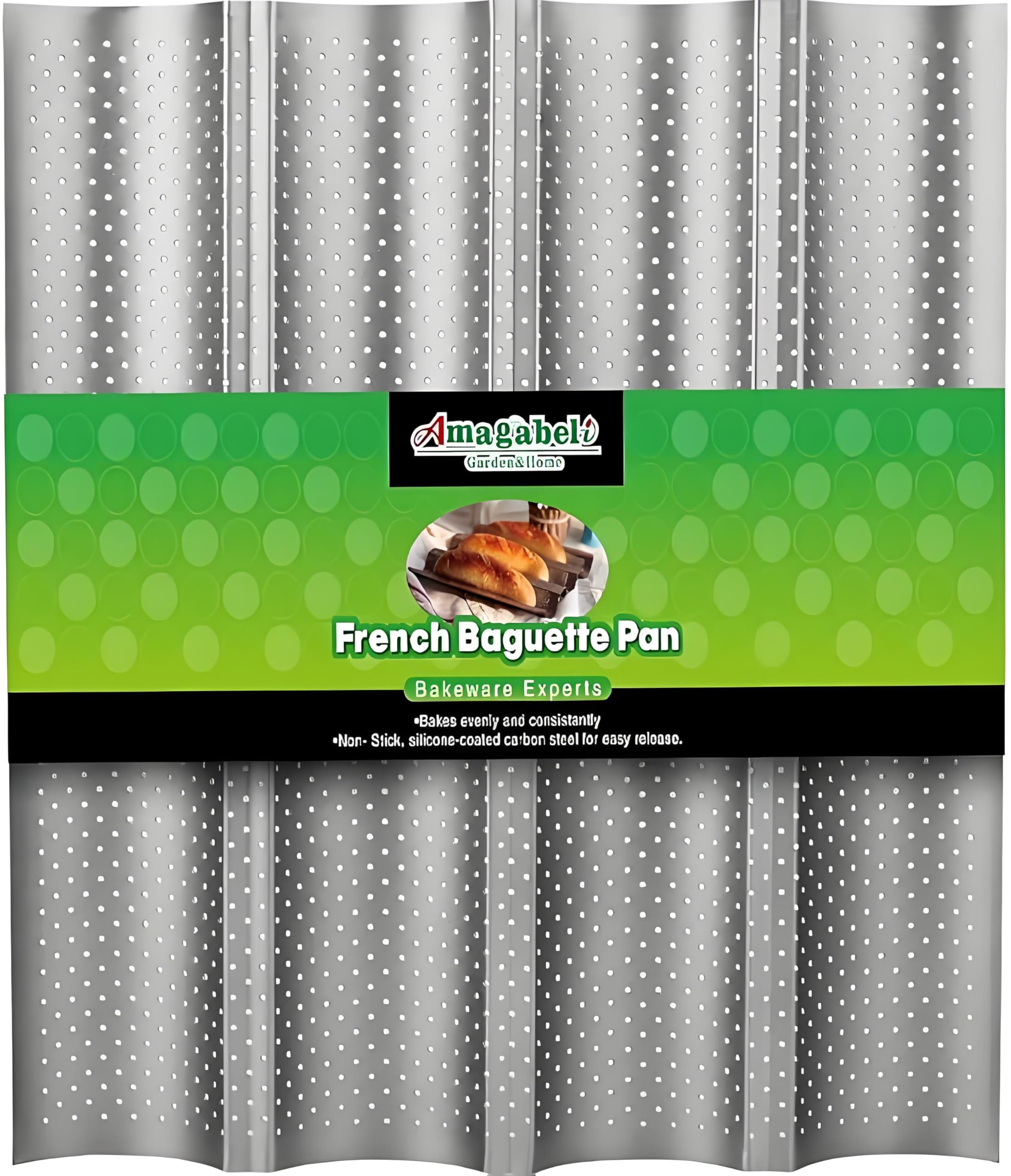 Amagabeli - Teglia da forno per baguette, 38,1 x 33 cm, per 4 pagnotte e baguette