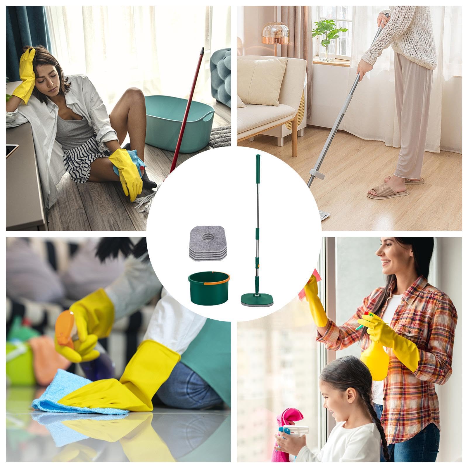 Mopa Giratoria Y Cubo Herramienta Plana De Microfibra para Polvo, Seco Y | Fregonas Para Limpieza Suelos Escurridor Integrado Para Suelos De Madera Laminados Y Baldosas Limpieza