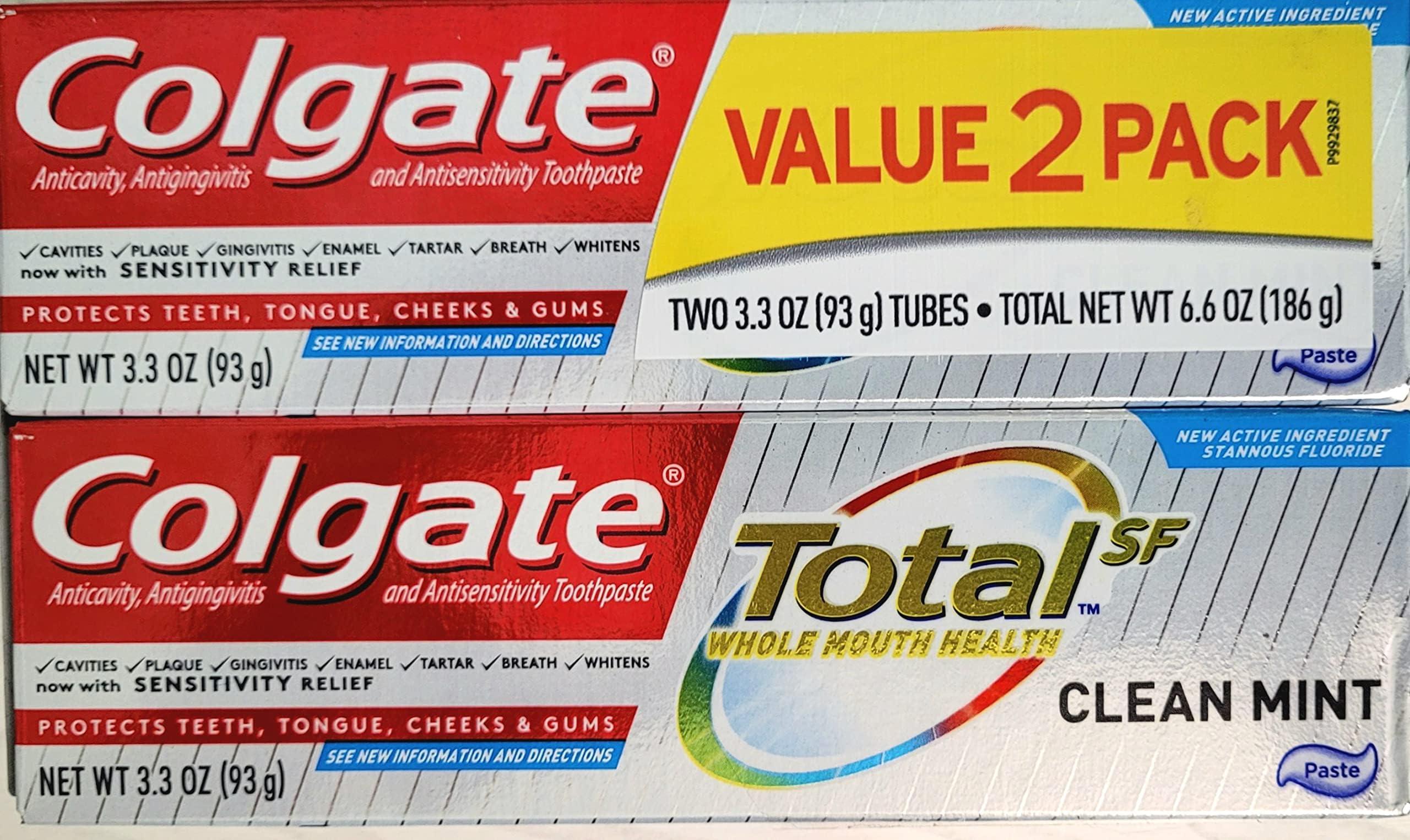 Colgate total toothpaste, clean mint, 3.3 oz. 2-pack- paste, 6.6 Fl Oz