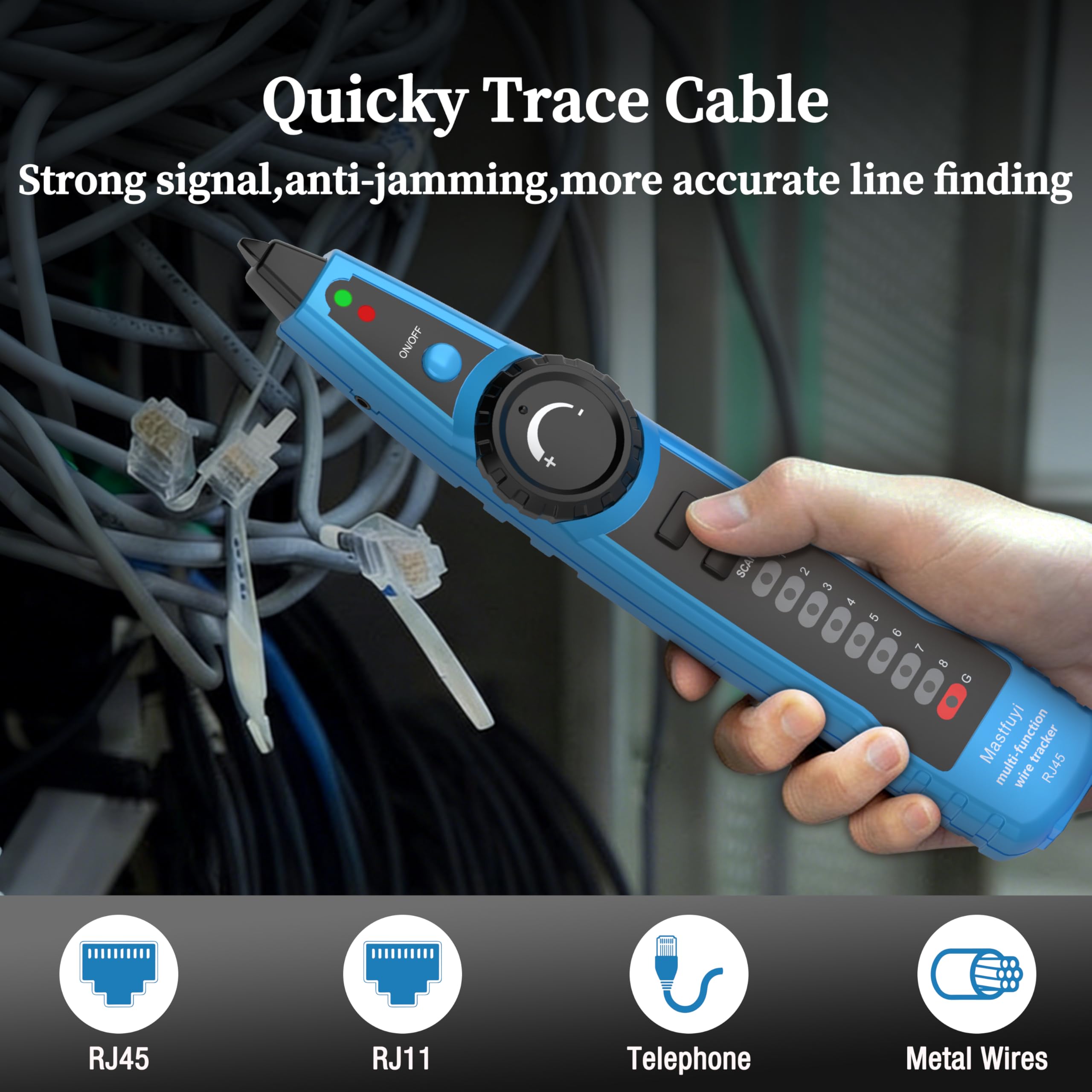 Testeur de Câble Réseau, Traceur de Câble de Signal Numérique avec Tonalité de Sonde, Détecteur de RJ11 RJ45, Maintenance Collationnement des Câbles Ethernet LAN Cat5 Cat6, Test de Ligne Téléphonique